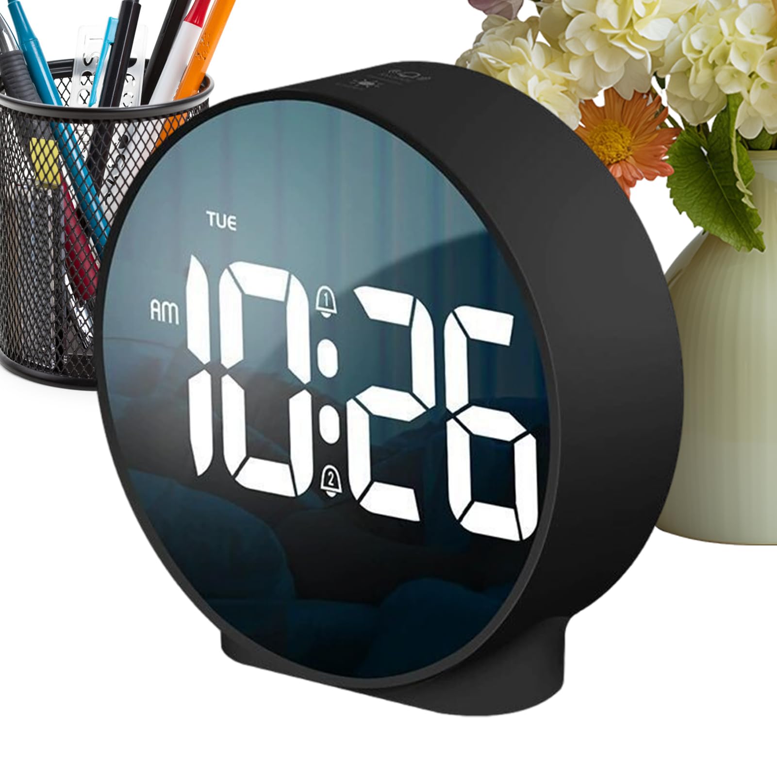 Reloj digital espejo LED con brillo ajustable para evitar luz molesta