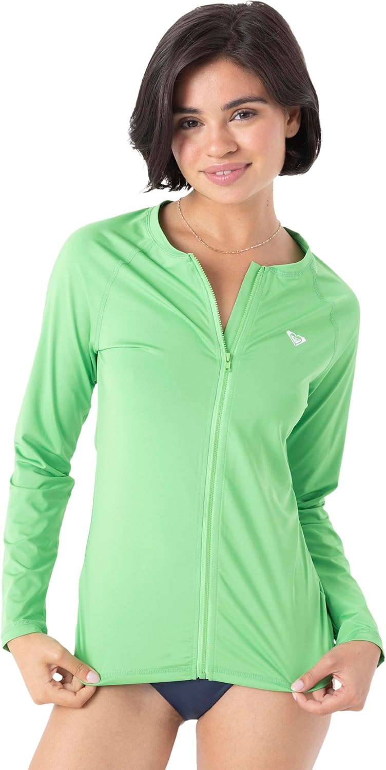 Roxy Women's Long Sleeve Zipped Rashguard – UPF 50+, Stretch Fit, Swim, Surfsuit, Quick-Dry Swim Shirt, Green, X-Large