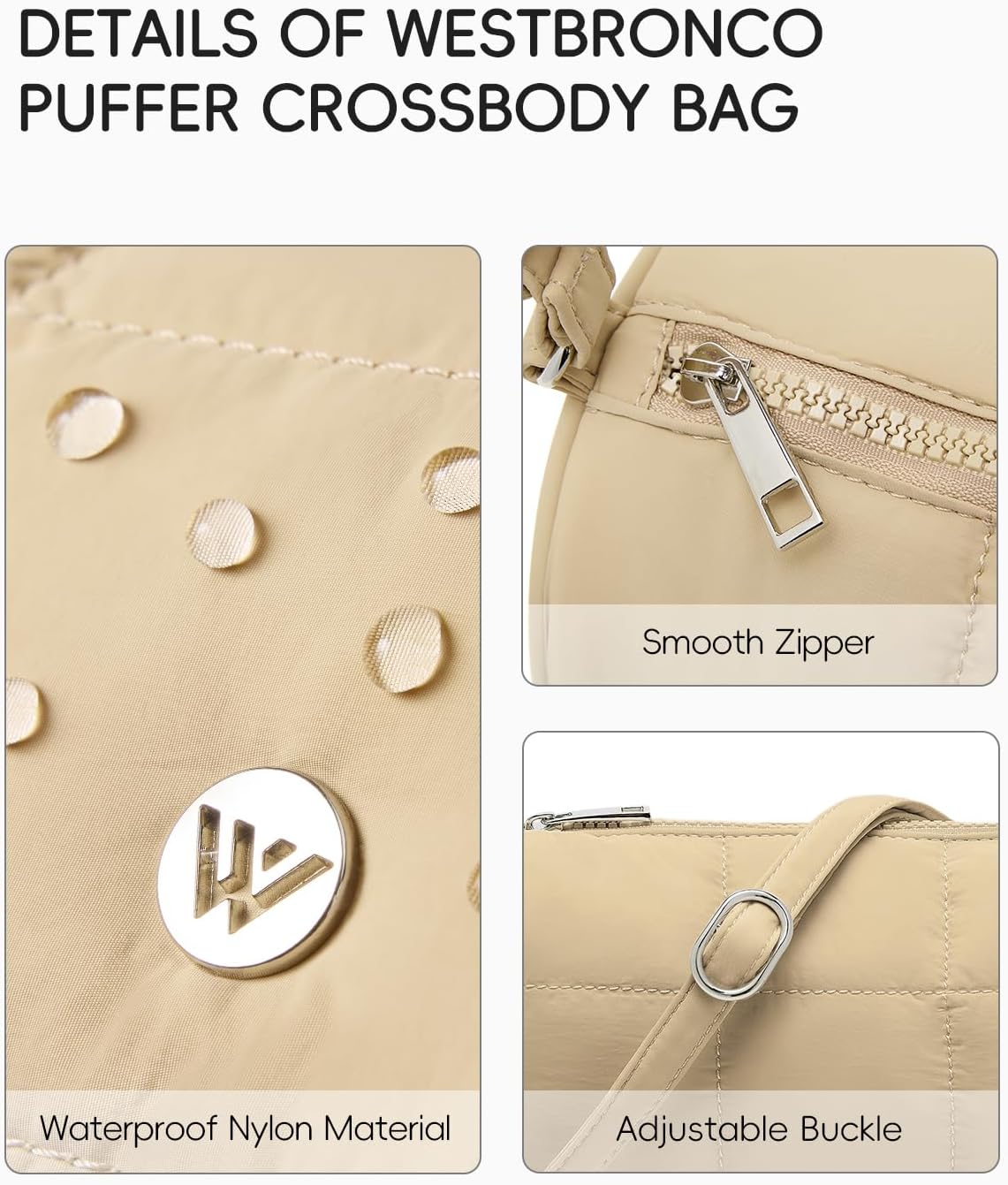 WESTBRONCO Small Puffer Crossbody Bags for Women Mini Barrel Bag Cute Bucket Bag with 2 Side Pocket Nylon - Image 4