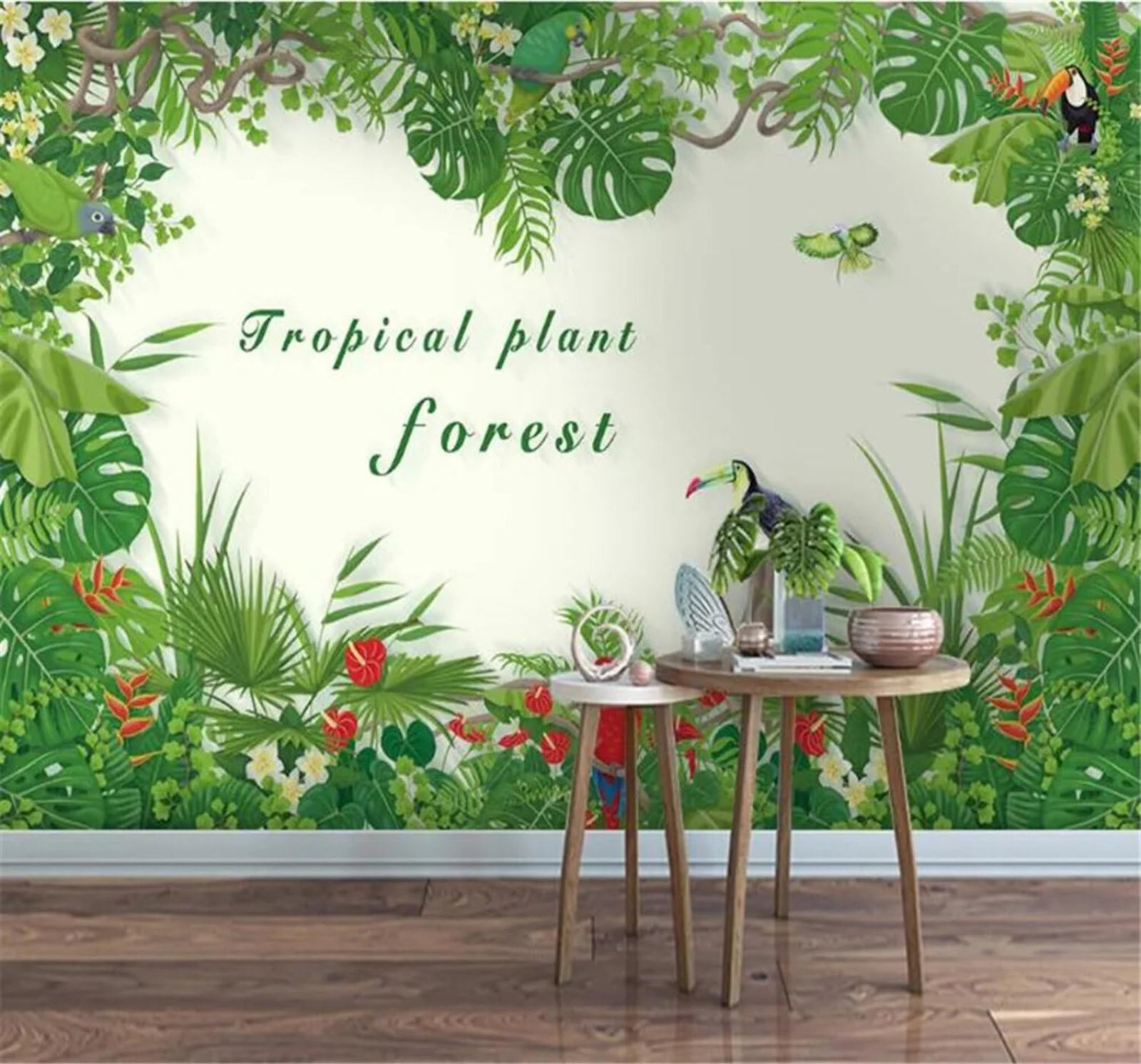 Tzxztt Minimalist Fresh Tropical Plants Forest Modern 3D Wallpaper Premium Textured Silk Neutral Tones Material Ideal for Living Room Bedroom-400cm×280cm