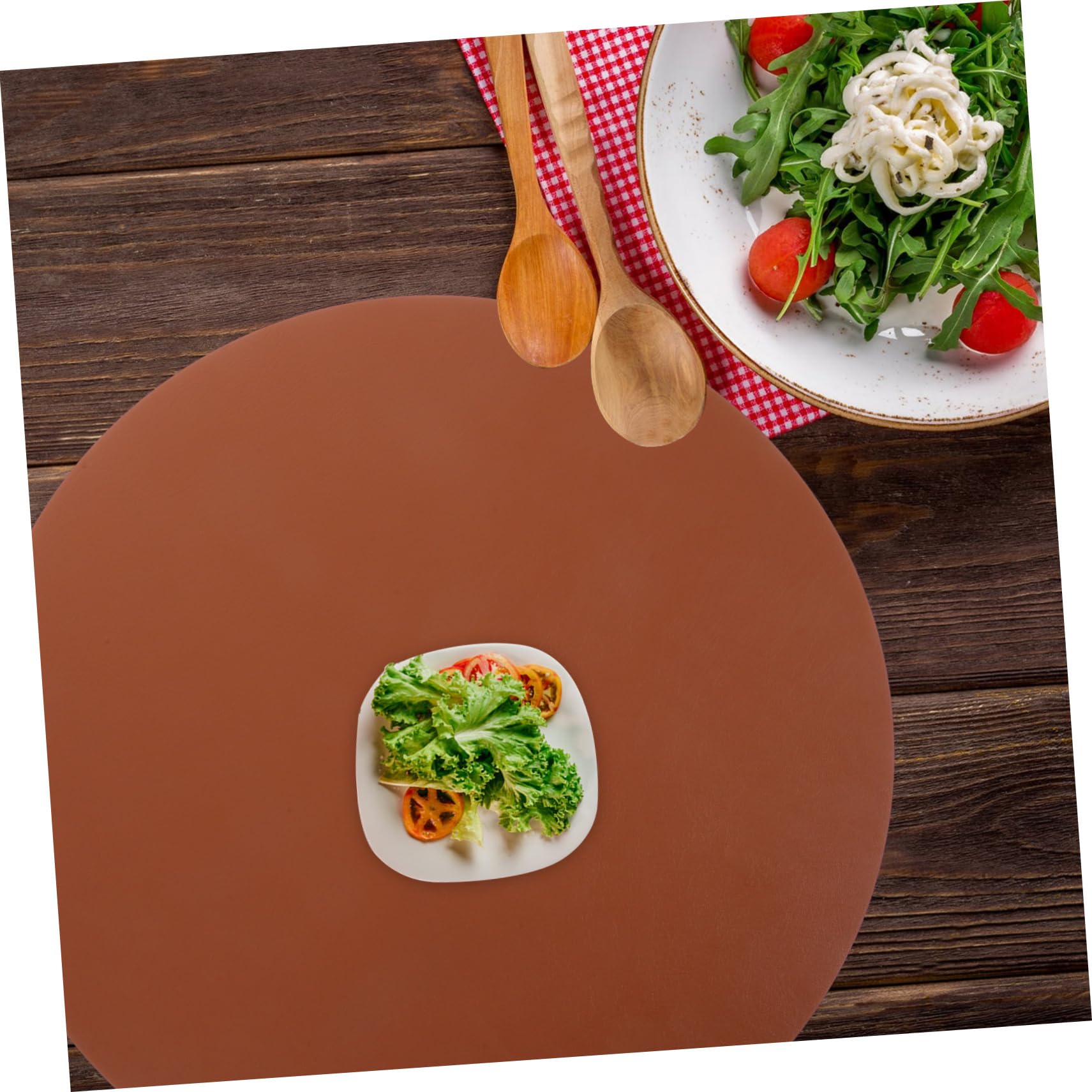 6 Pièces Set Table Ronds Cuir PU pour Décoration de Table à Manger Résistants à Eau pour Cuisine Couleur Noix