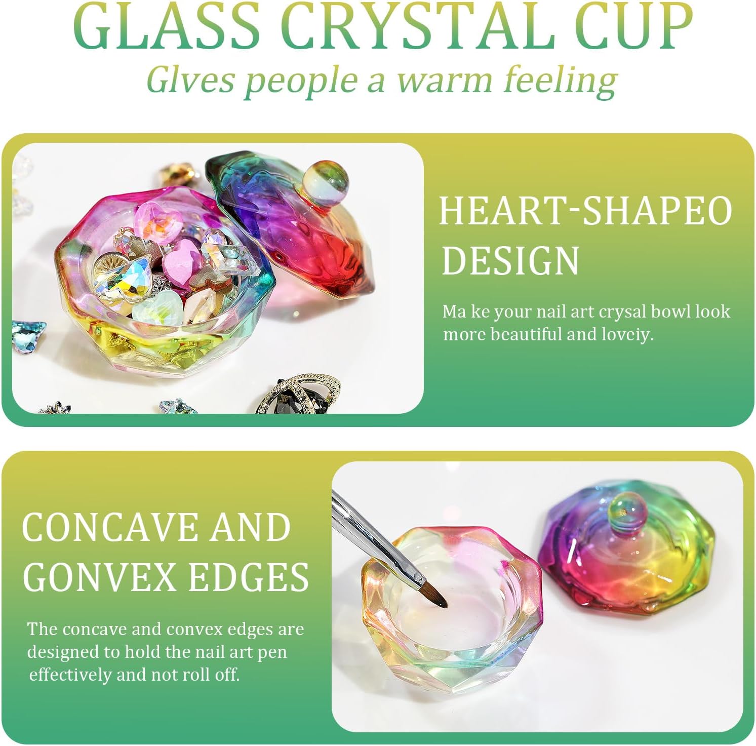 Heart Shaped Nail Crystal Cup Acrylic Liquids Powder Glass Dappen Dish with Lid Nail Crystal Bowl for Salon and Home, #Transparent Color