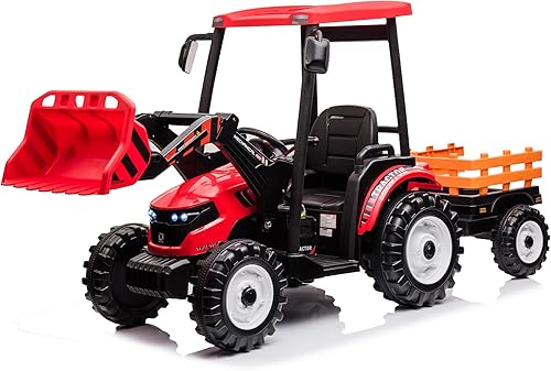 Miniatura 13 de Kidsera Tractor de paseo de 24 V con cargador frontal, excavadora de paseo con motores duales de 24 voltios, caja de 4 engranajes, marco de metal