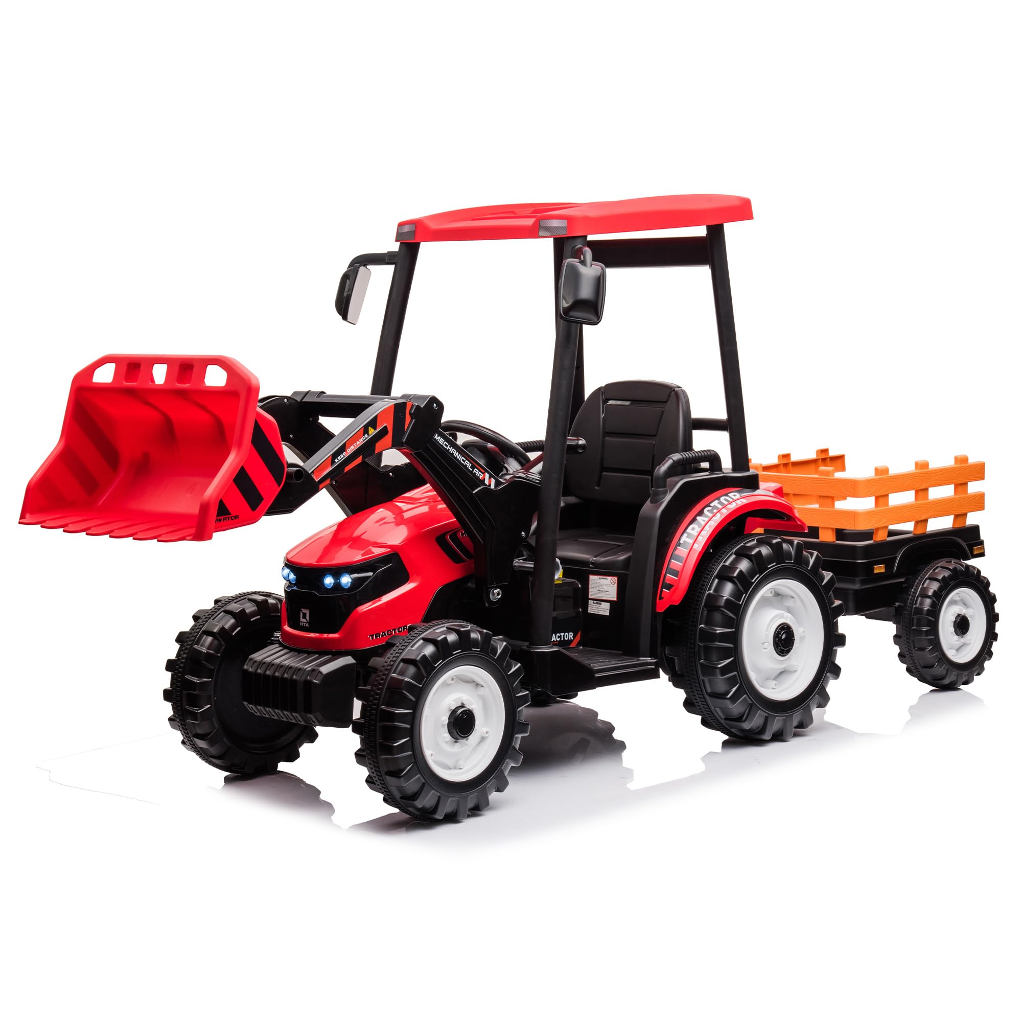 24V Kids Ride on Tractor with Trailer Front Loader, In1 Tractor  4-Gearbox 24volt Dual Motors Metal Frame, 24V Ride on Toys for Big Kids,  Power