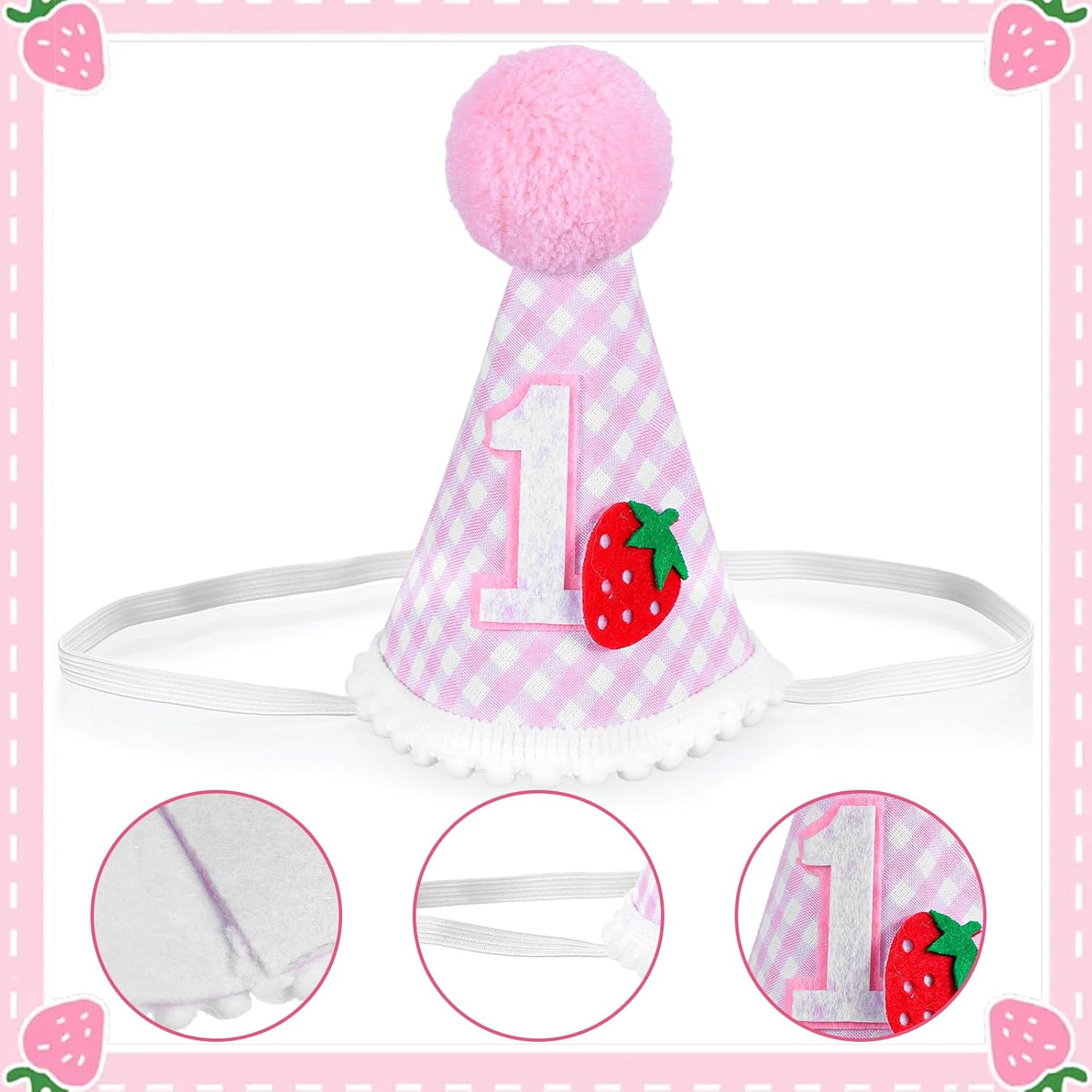 Strawberry 1st Birthday Hat, First Birthday Hat Pink First Birthdays Crown Berry Sweet Birthdays Party decor Strawberry Theme One BirthdayHats for Girls