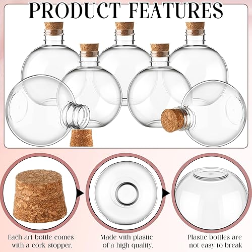 Miniatura 3 de Jinei 30 botellas de plástico con forma de bola de 6 onzas, botellas esféricas de plástico transparente para poción de cóctel, bolas de adorno de