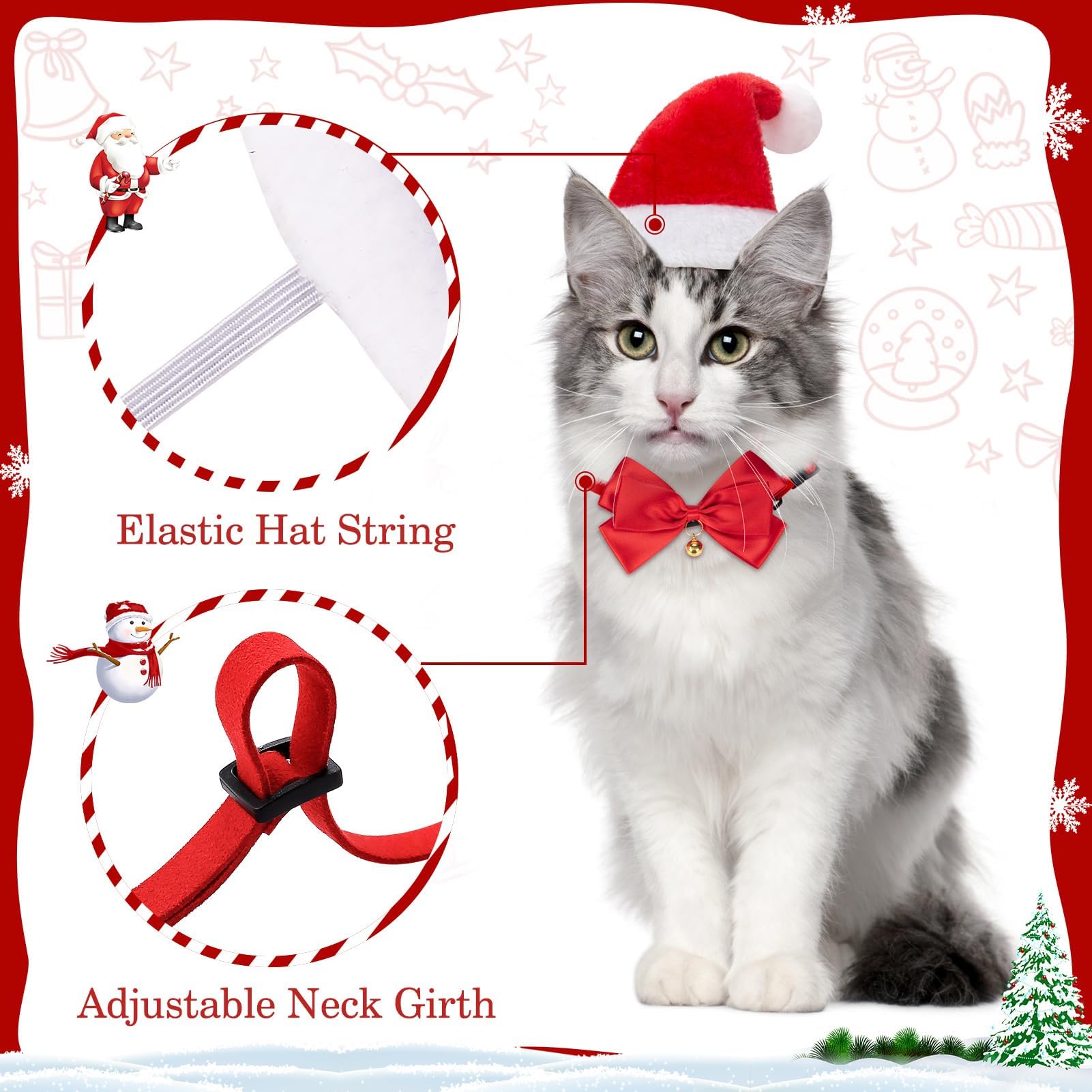 MELLIEX 3 Piece Christmas Cat Costume Dog Costume with Christmas Hat, Red, Medium - Image 3