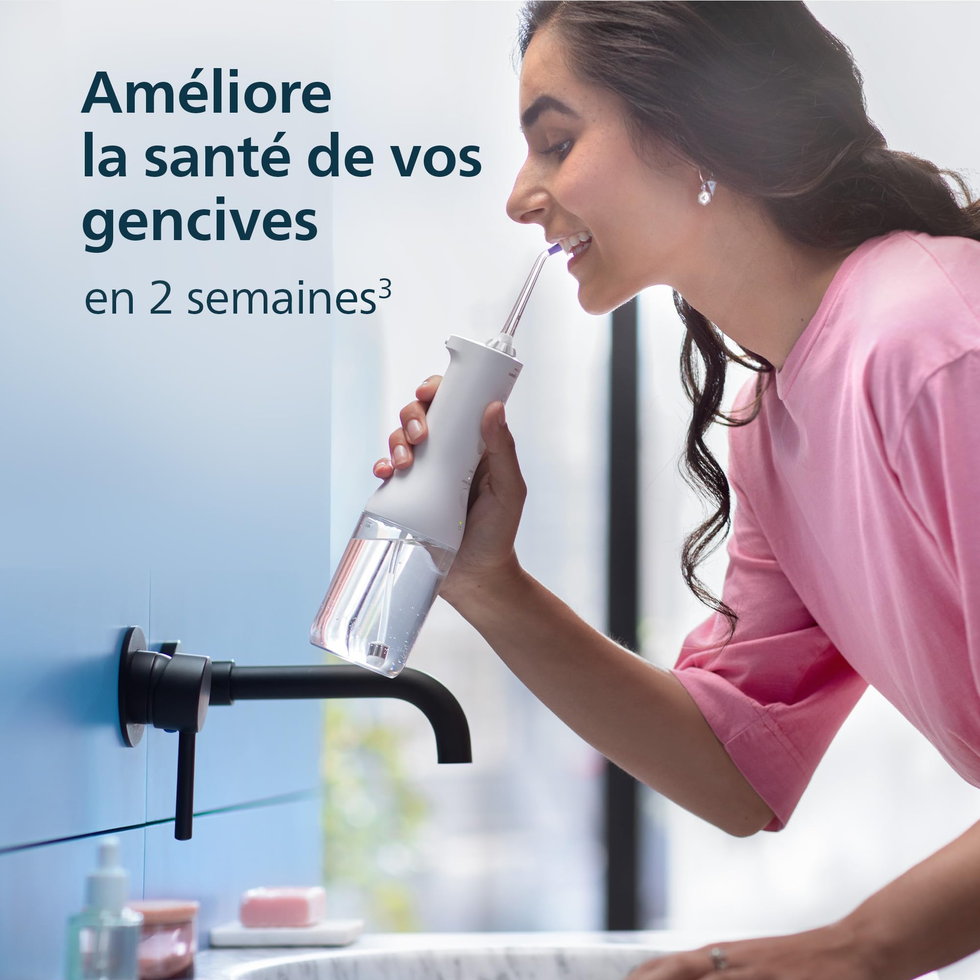 Philips Sonicare Jet dentaire Power Flosser 3000 sans fil, Blanc (modèle HX3826/31)