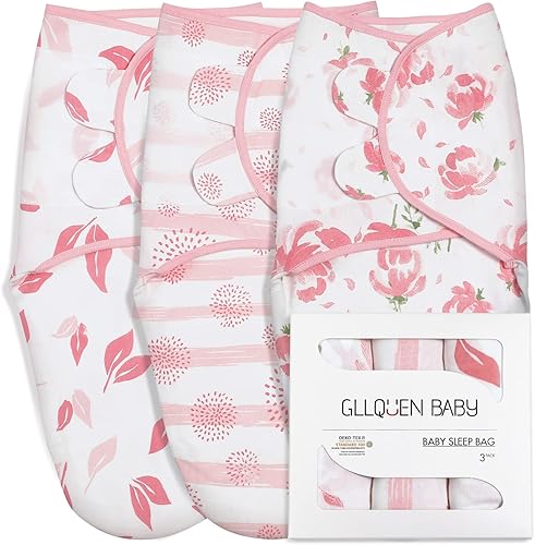 GLLQUEN BABY Mantas orgánicas para niña, manta ajustable para bebés, pañales para recién nacidos de 0 a 3 meses, saco de dormir para bebé, diseño