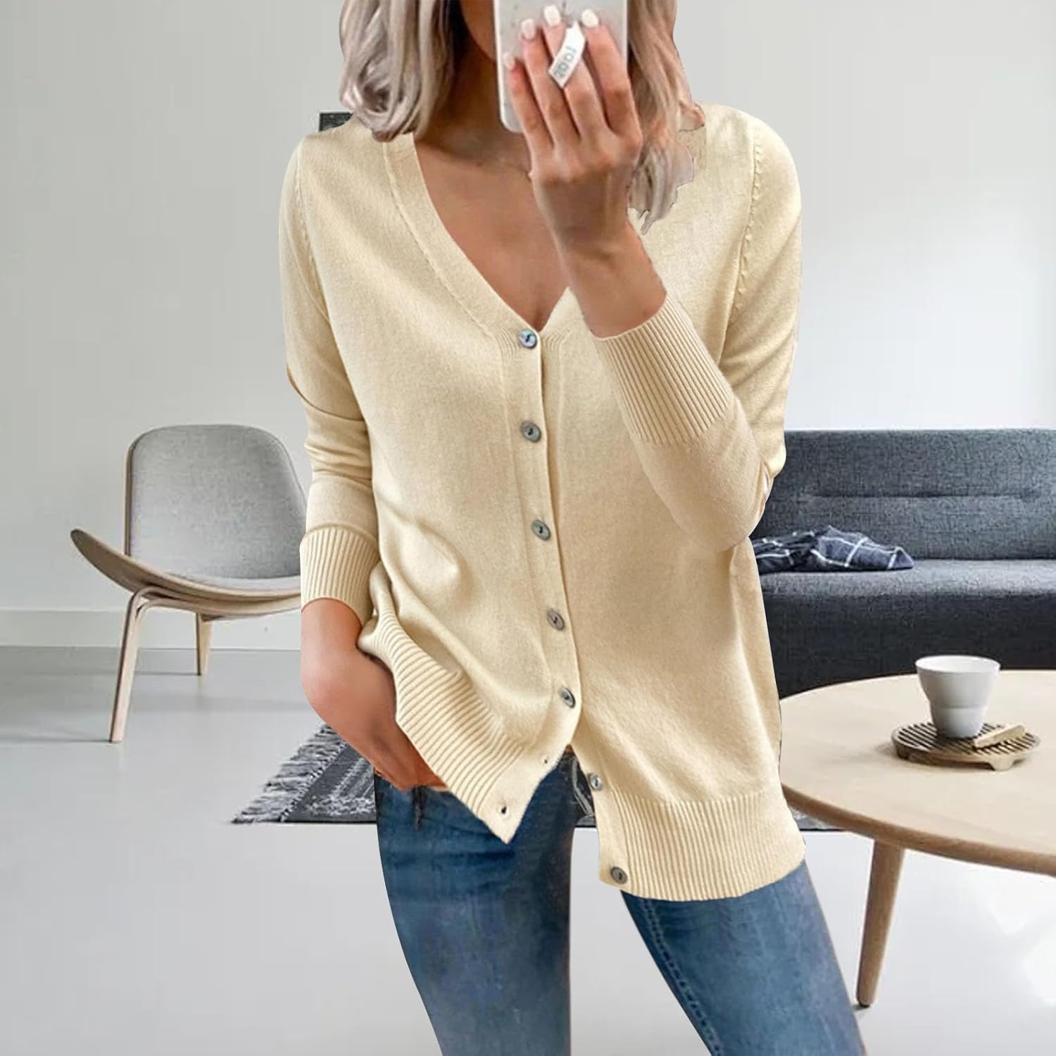 Basic Casual Soft Knit Button Down Sweaters for Women Long Sleeve Cardigan Tops Fall Casual Lightweight Outwear