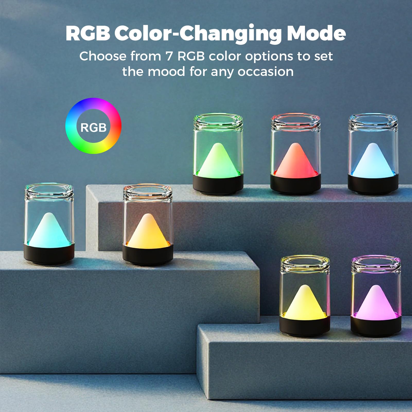 uuffoo Mini Rechargeable Night Lights with Charging Base 4-Pack Small Transparent Shower Table Lamps with 7 RGB Color — view 3