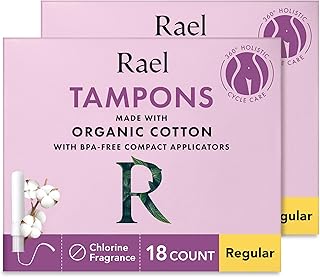 Rael Tampons, Compact Applicator - Made with Organic Cotton, Moderate Absorbency, BPA-Free, Chlorine Free, Leak Locker Technology (36 Count, Regular)