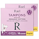 Rael Tampons, Compact Applicator - Made with Organic Cotton, Moderate Absorbency, BPA-Free, Chlorine Free, Leak Locker Technology (36 Count, Regular)