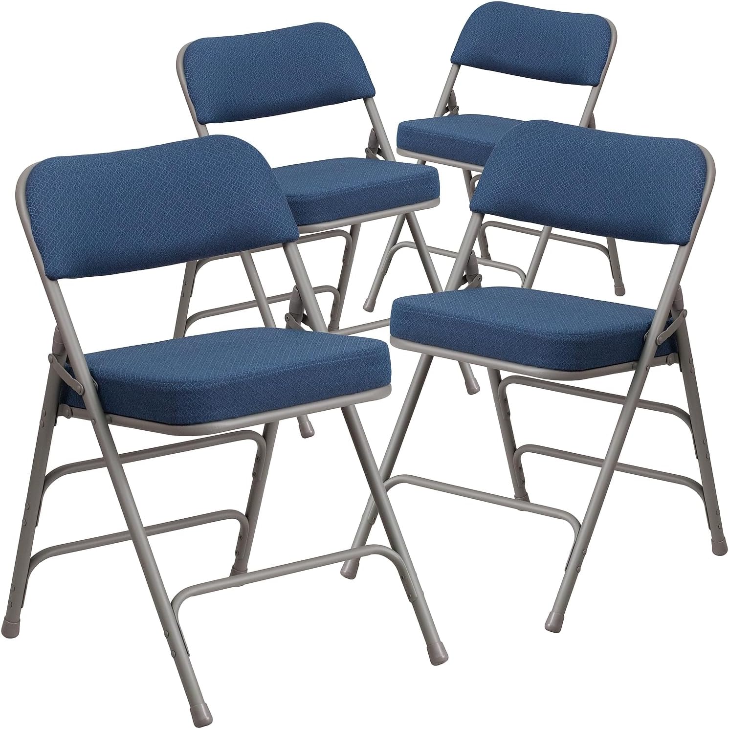 Flash Furniture 4 Pack HERCULES Series Premium Curved Triple Braced & Double Hinged Navy Fabric Metal Folding Chair