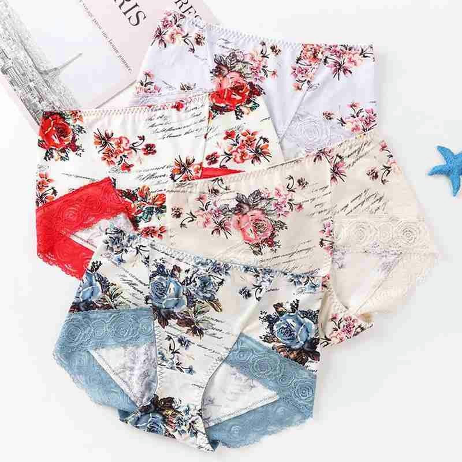 Slip Donna 3 Pacchetti Fiori di Cotone in Pizzo di Seta Ghiacciata Stampare I Slip da Donna A Vita Bassa