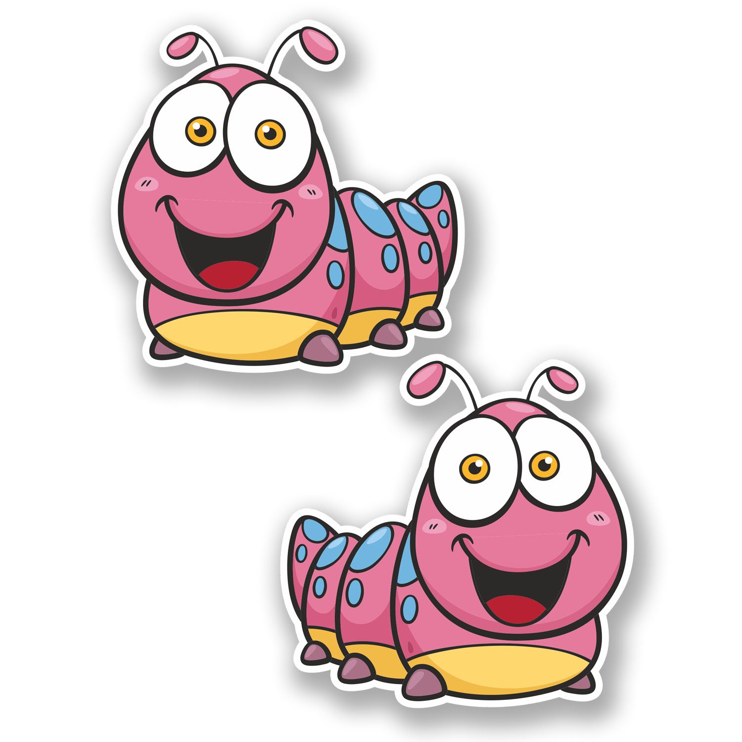 Destinationvinyl Multi 2 X 10Cm Happy Caterpillar Vinyl Sticker Laptop Helmet Car Bike Pink Bug #5711 (10Cm X 10Cm)