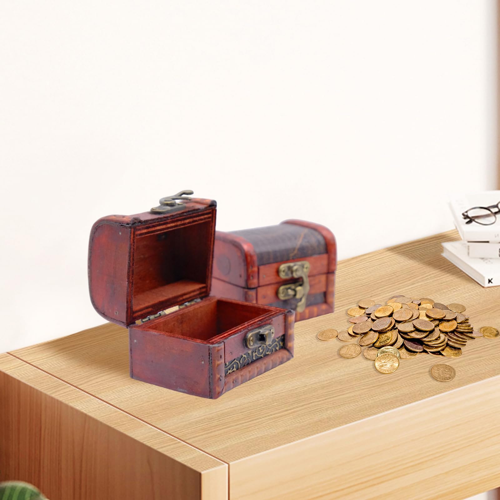 Scrigni Tesoro In Legno - 2 Pezzi Con Design Floreale Per Gioielli - Foto 2