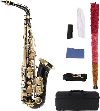 EB Alto Saxophone Brass Lacquered Gold E Flat Sax 82Z Key Type with Cleaning Brush Cloth Gloves Strap Padded Case Student Saxophone