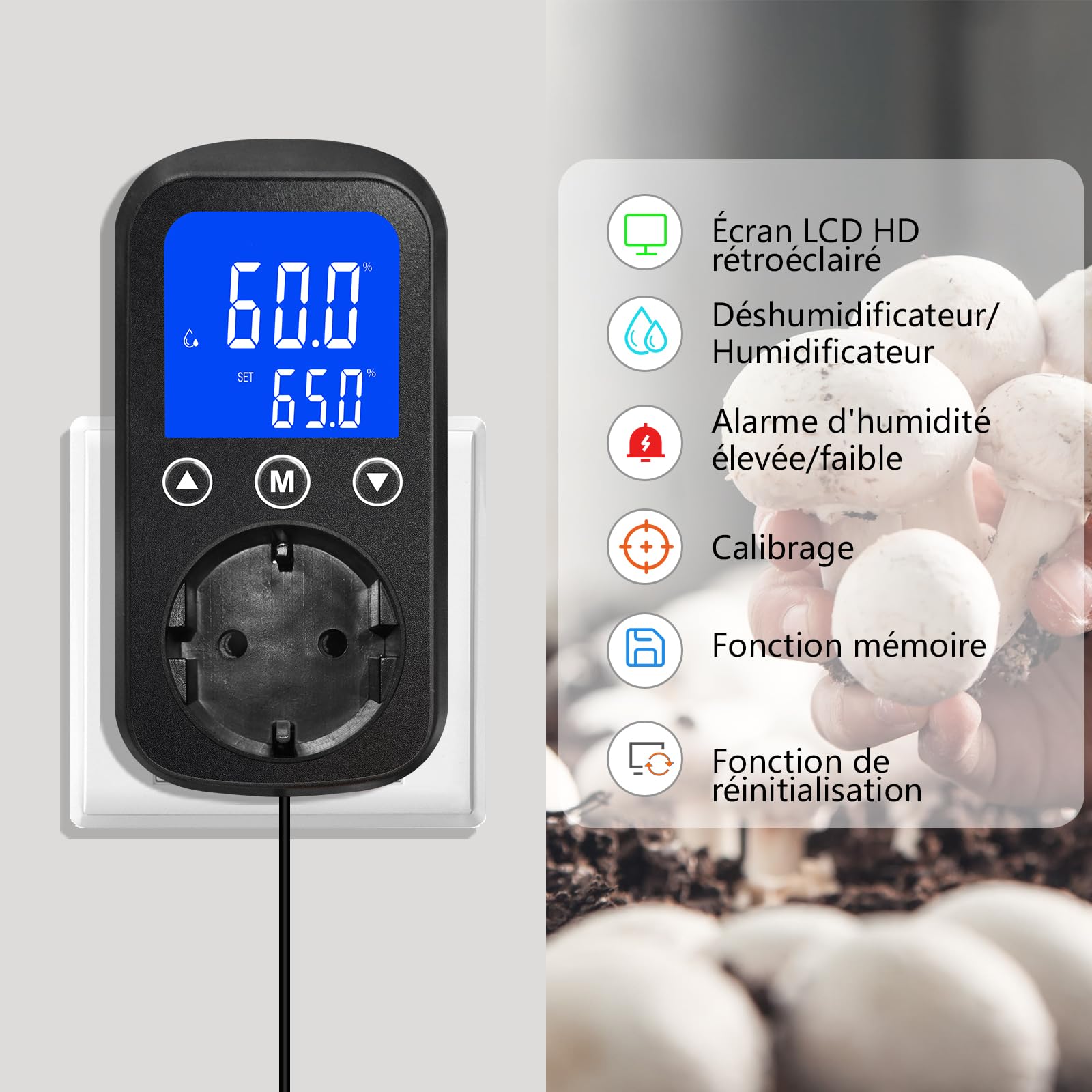 KETOTEK KT2200 régulateur d'humidité numérique à brancher sur prise, hygrostat contrôle de l'humidité pour humidificateurs, déshumidificateurs, terrariums, incubateurs et serres