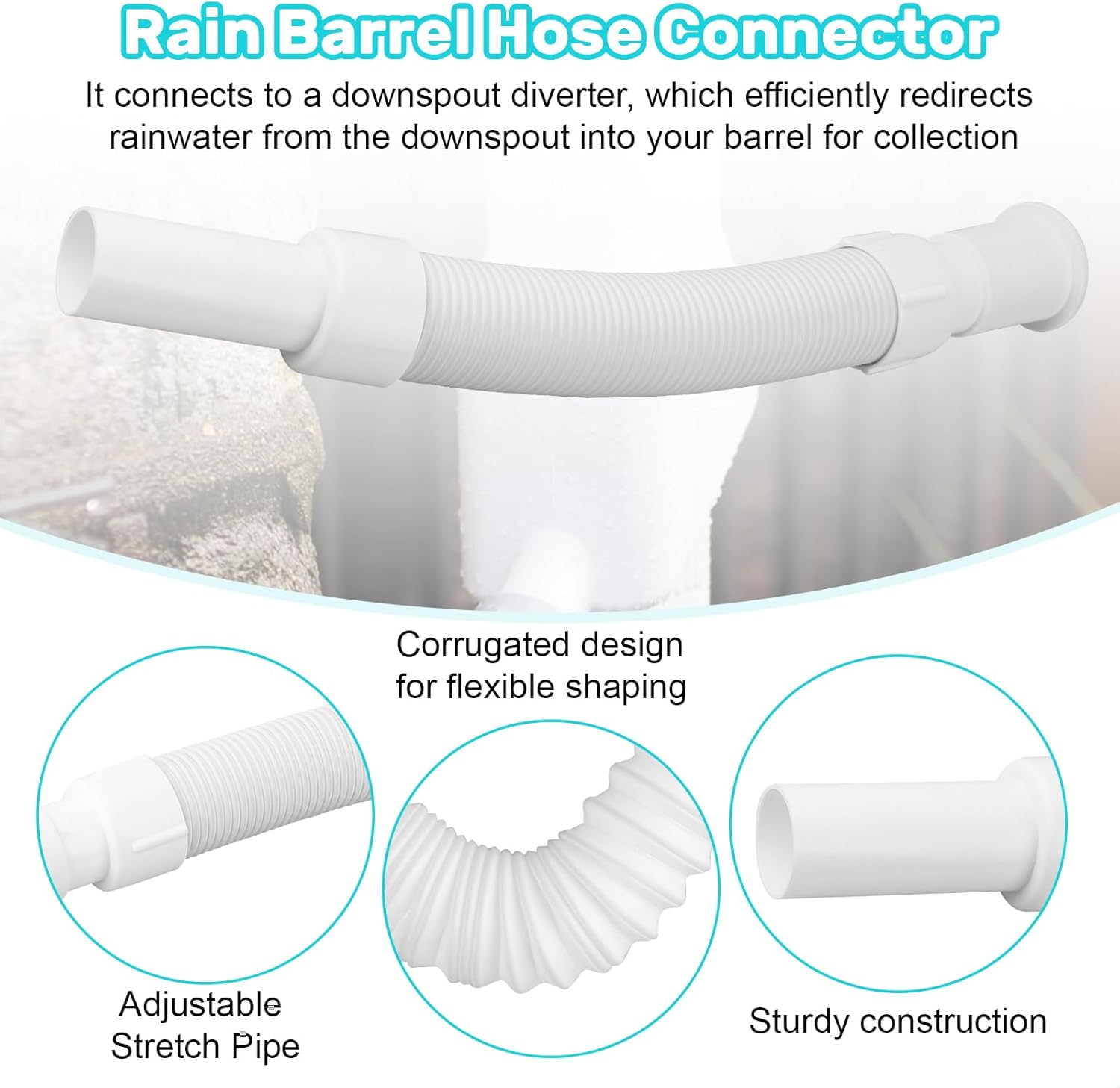 2 x 3 Inch Gutter Downspout Diverter, Equipped with Adjustable Stretch Pipe for Universal Rain Barrel and Rainwater Harvesting Systems