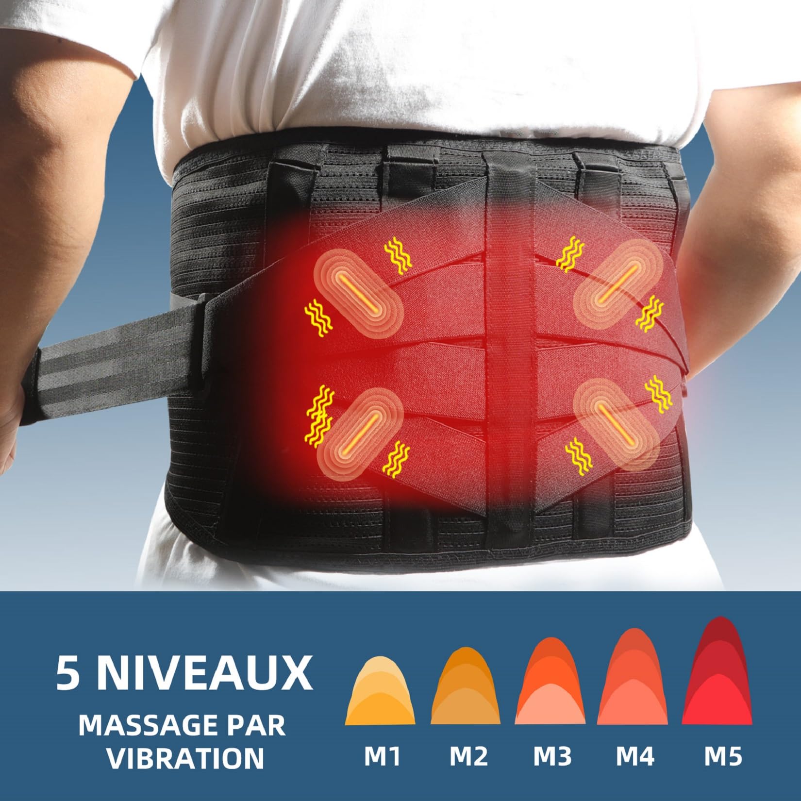 HONGJING Ceinture de Massage à Lumière Rouge pour Soulager les Douleurs Lombaires, Ceinture Lombaire Chauffante Rechargeable pour Hernie Discale, Sciatique, Scoliose (XL)