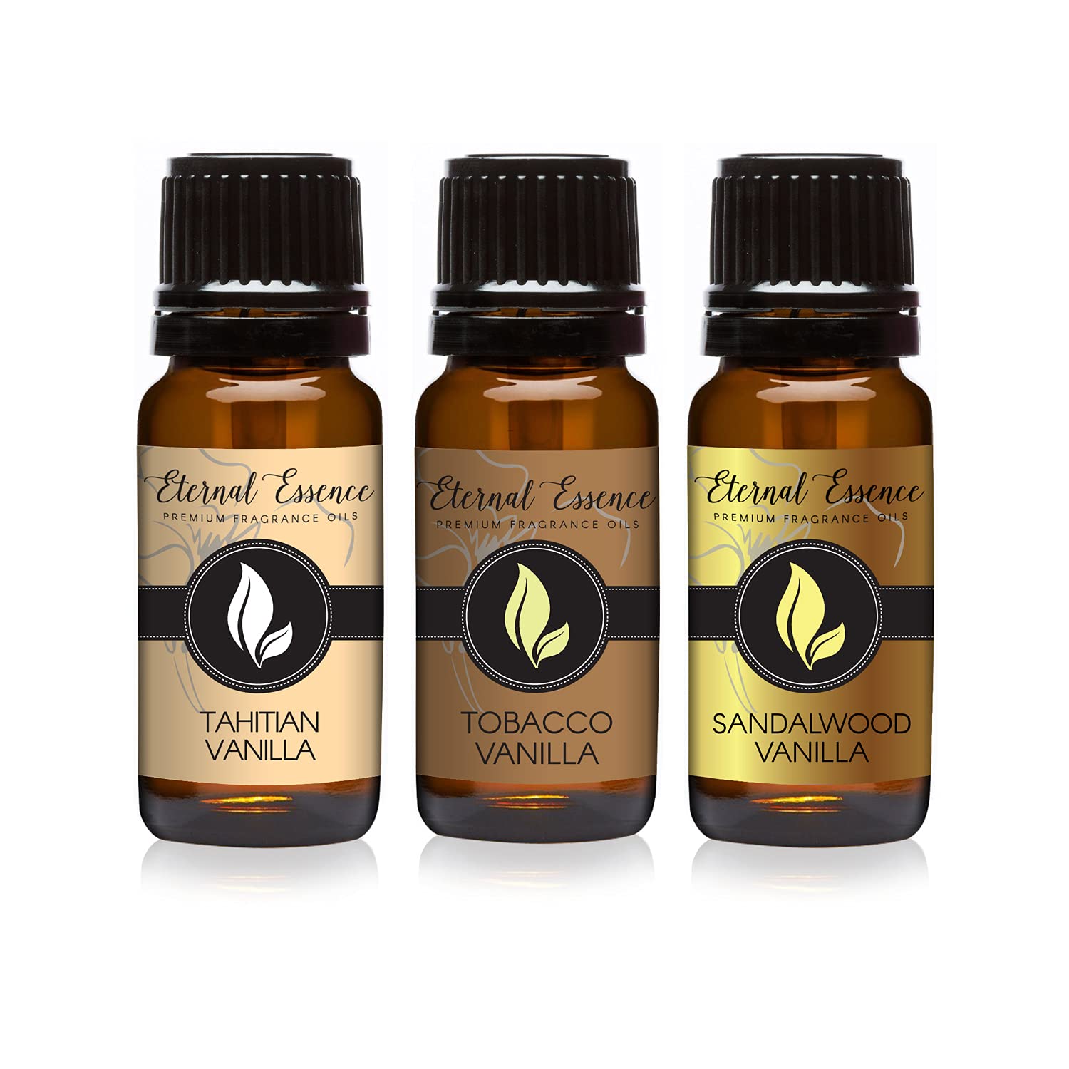 Trio - Tahitian Vanilla &amp; Tobacco Vanilla - Premium Fragrance Oil - Sandalwood Essential Oil - 3 x 10ML