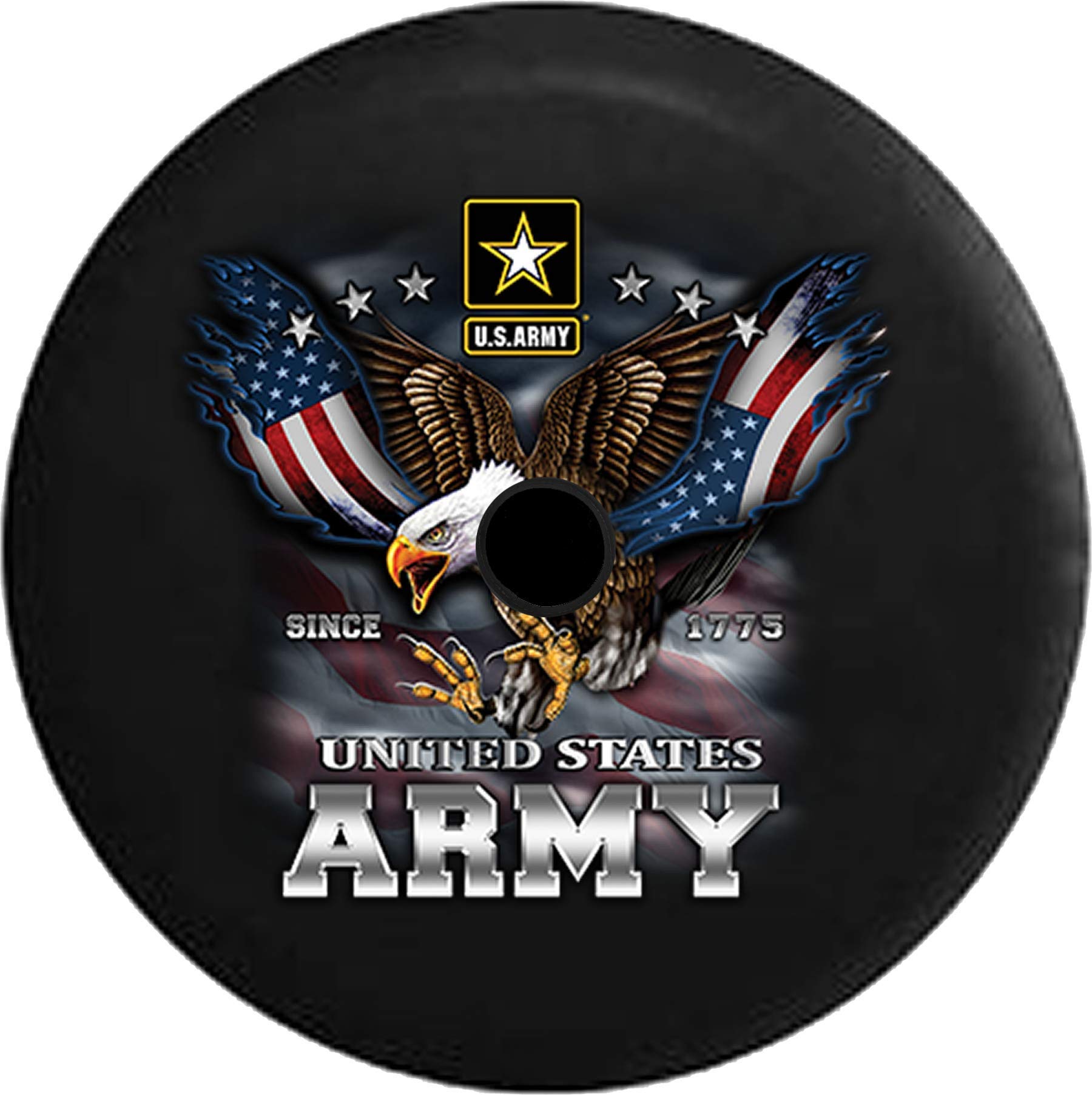JL Spare Tire Cover United States Army USA Screaming Eagle Military Spare Tire Cover with Backup Camera Hole BUC (Fits: JL Accessories 2018+) Size 33 Inch