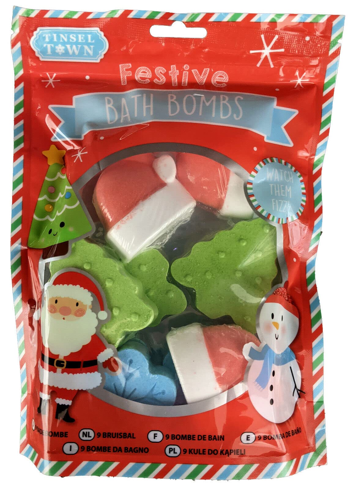 Pack of 9 Festive Bath Bombs Scented Christmas Themed Winter Fizzers Bath Time
