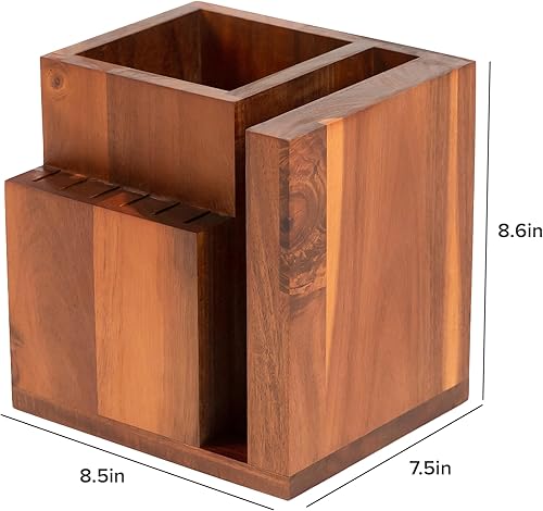 Miniatura 4 de KitchenEdge Acacia Magnetic Knife Block and Cooking Utensil Holder, Sleek Storage for Chefs Knives, Steak Knives, Spatulas, Scissors, Non-Slip