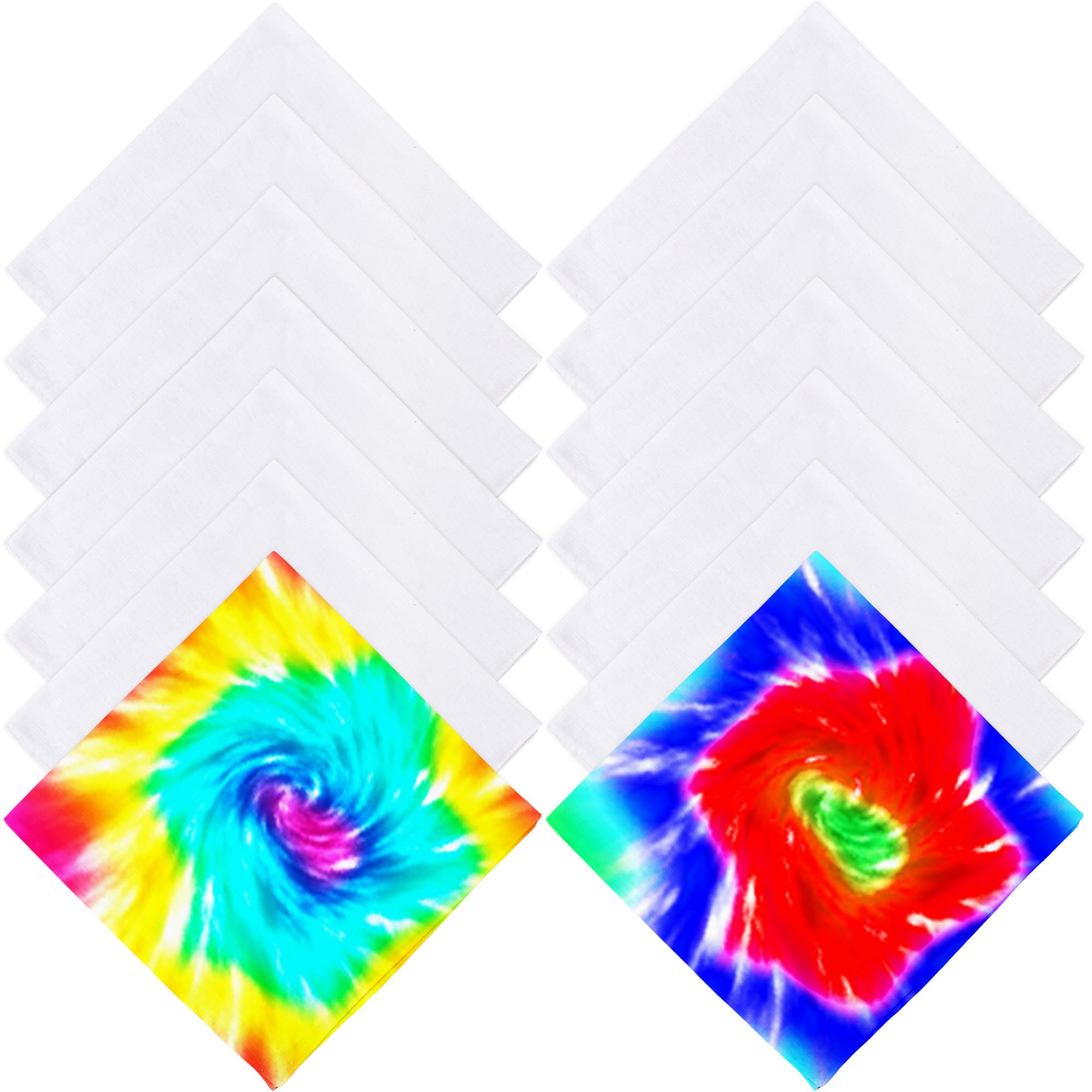 SGBETTER 16 Pcs White Bandanas Bulk DIY Cotton Bandanas Solid Color Head Wrap Handkerchiefs Blank Bandana for Tie Dye Party Supplies