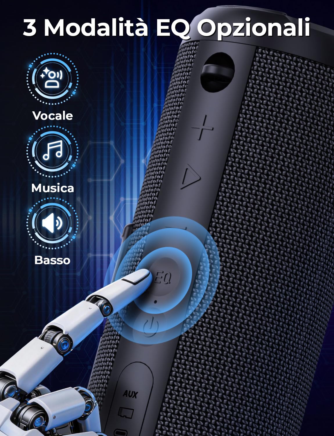 RIENOK Cassa Bluetooth Potente Portatile 40W IPX7 Impermeabile Altoparlante Bluetooth con Equalizzatore, 30 Ore di Autonomia, Bassi Potenti, Chiamate in Vivavoce, Luce LED, Supporta AUX e TF