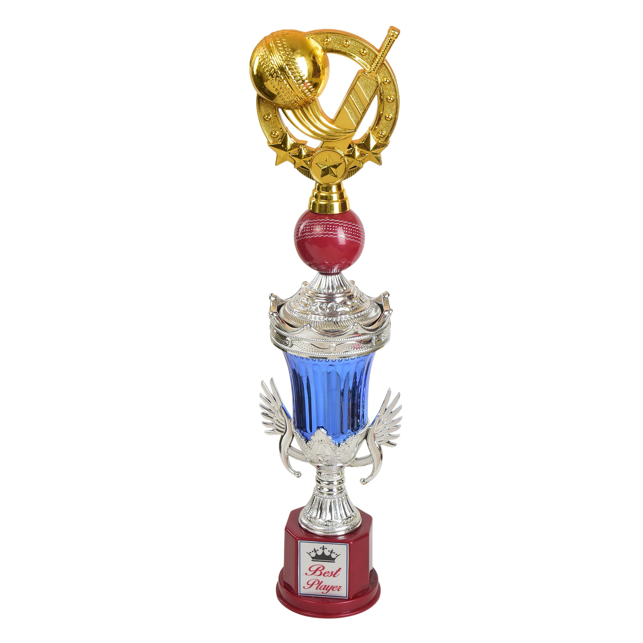 Premium Silver & Blue Trophy Cup for Cricket || Best Player Trophy for Winners || Cricket Trophy || Decorative Fiber Trophy (43cm)-picture-30