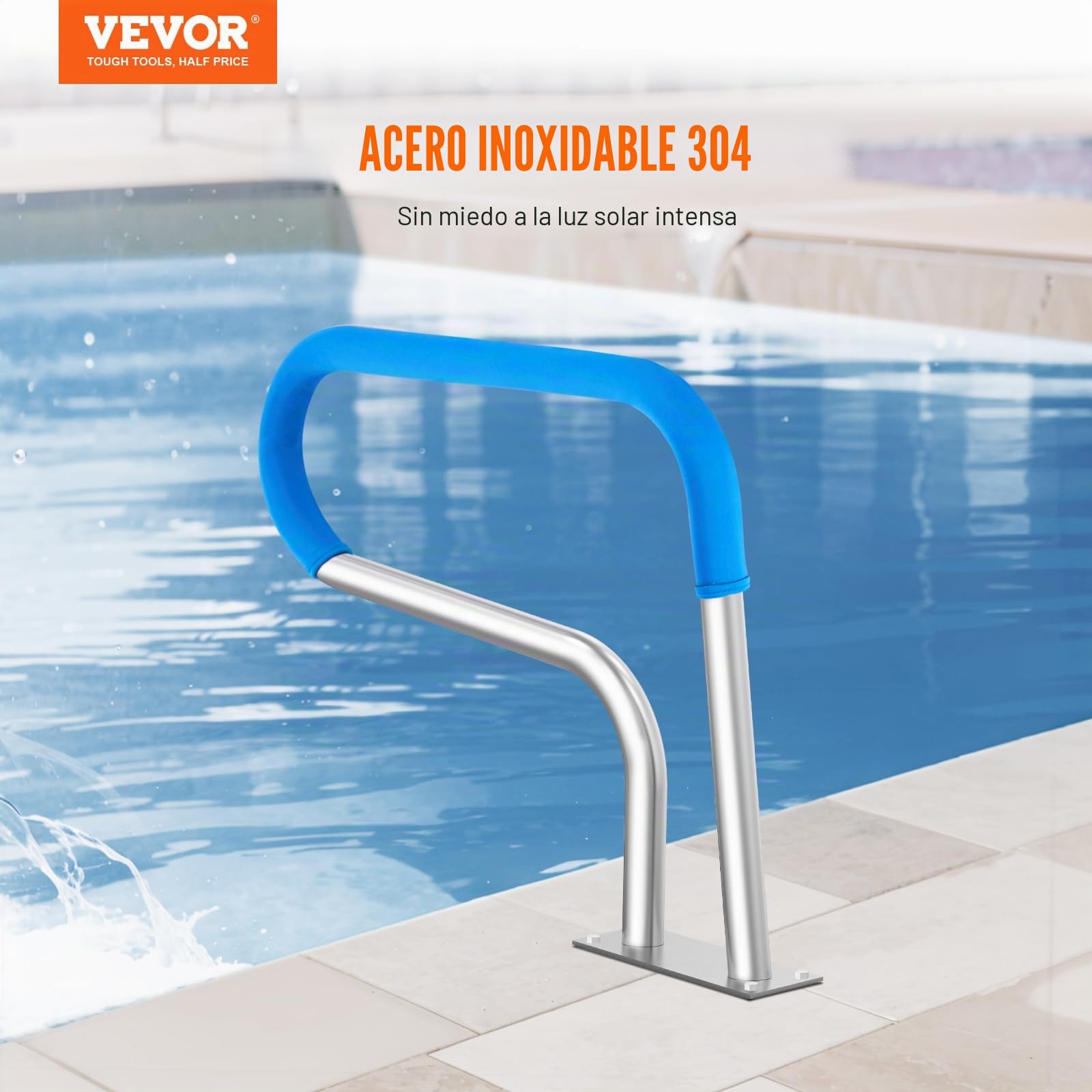 VEVOR Barandilla para Piscina 805 x 585 mm Pasamanos para Piscina de Acero Inoxidable con Placa Base Barra de Seguridad Antioxidante para Piscinas, Interiores, Exteriores, Terrazas, Blanco plateado