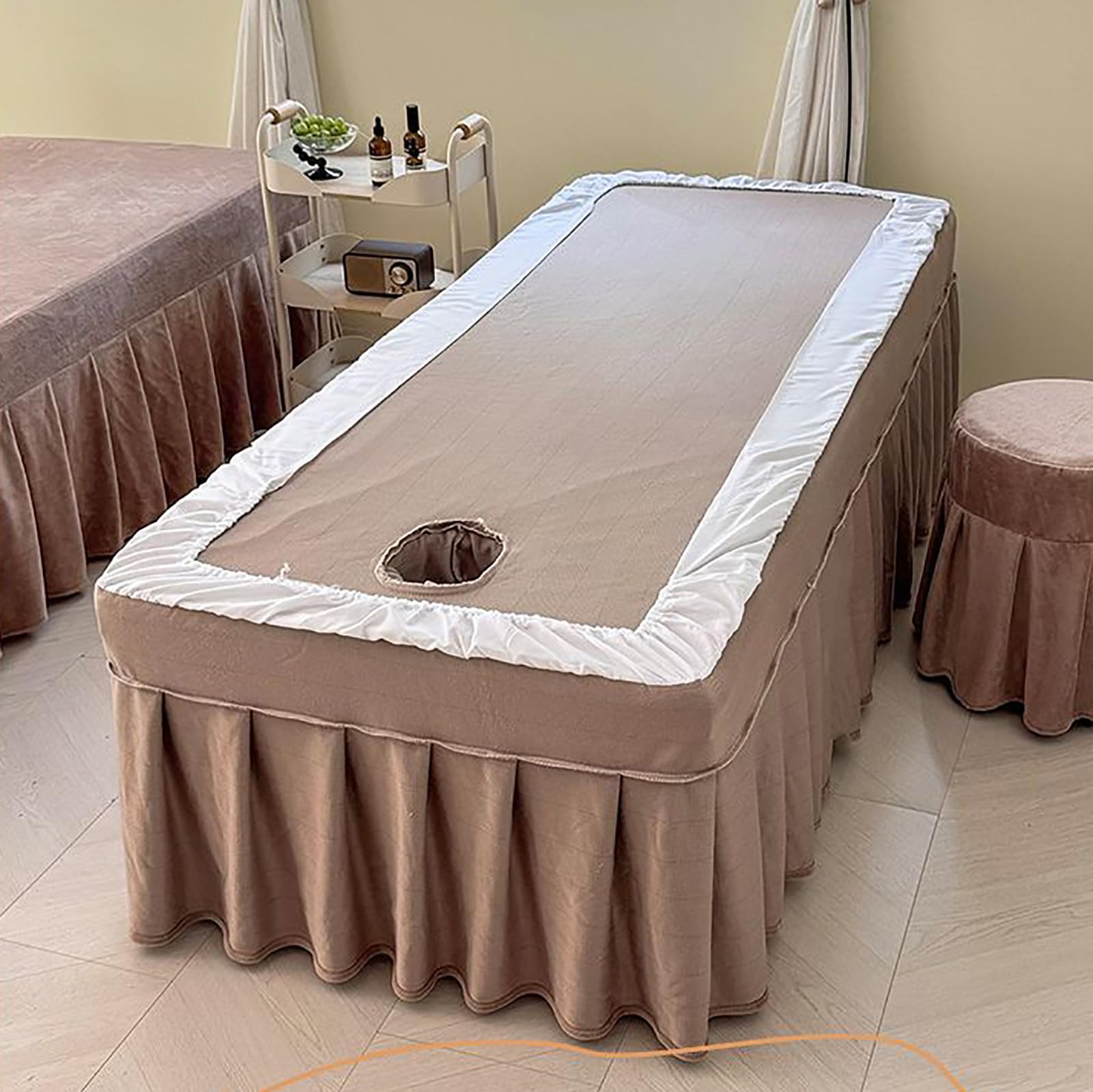 4-częściowy zestaw pościeli do stołu do masażu spa, wielokrotnego użytku pokrowiec na łóżko do masażu kosmetycznego SPA, spódnica do stołu do masażu,Grey,60x180cm(24x71inch)