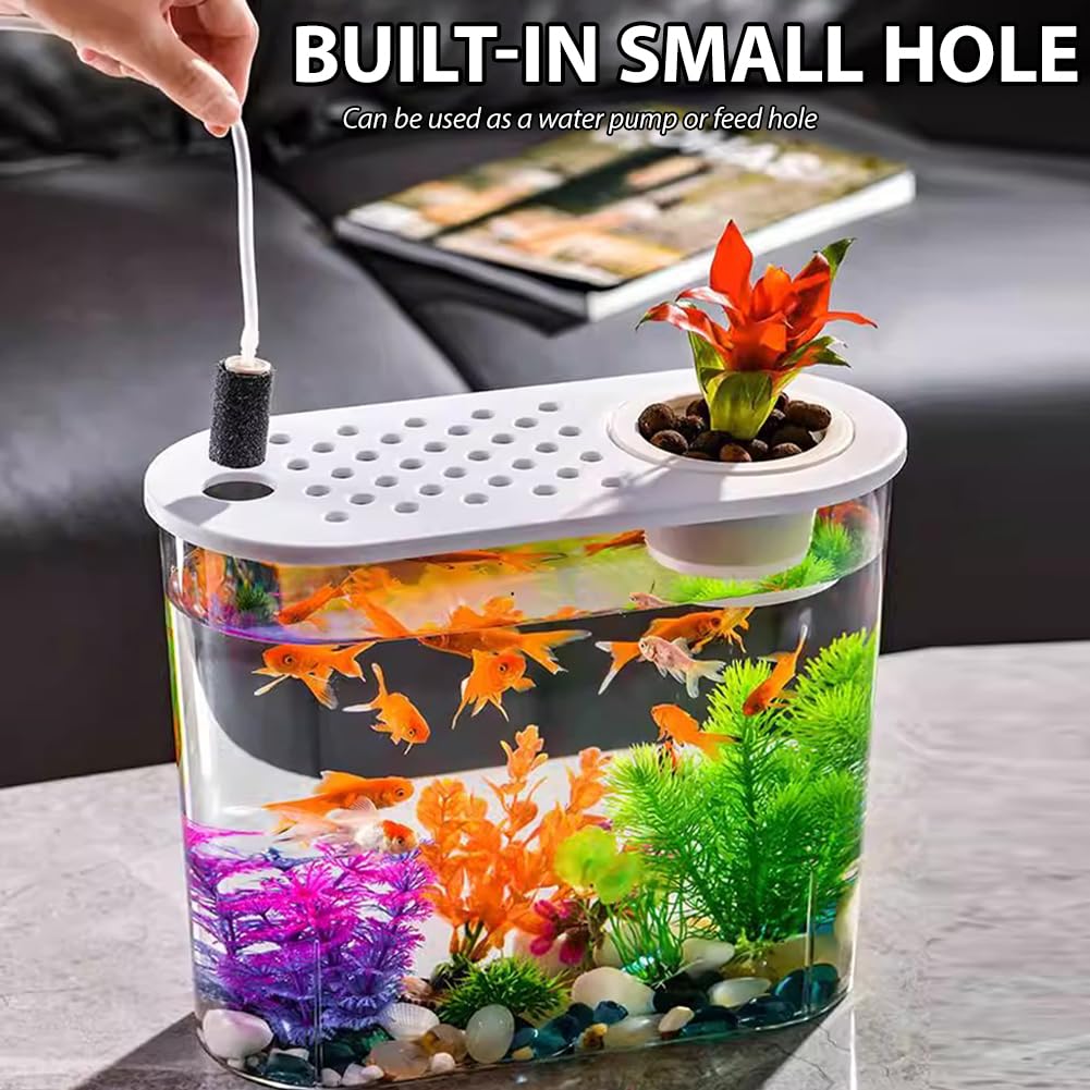 Aquaponics Aquarium, transparentes Büro-Aquarium, tragbares, schmales Fischglas mit Griff, leicht zu reinigende Innenwasserdekoration