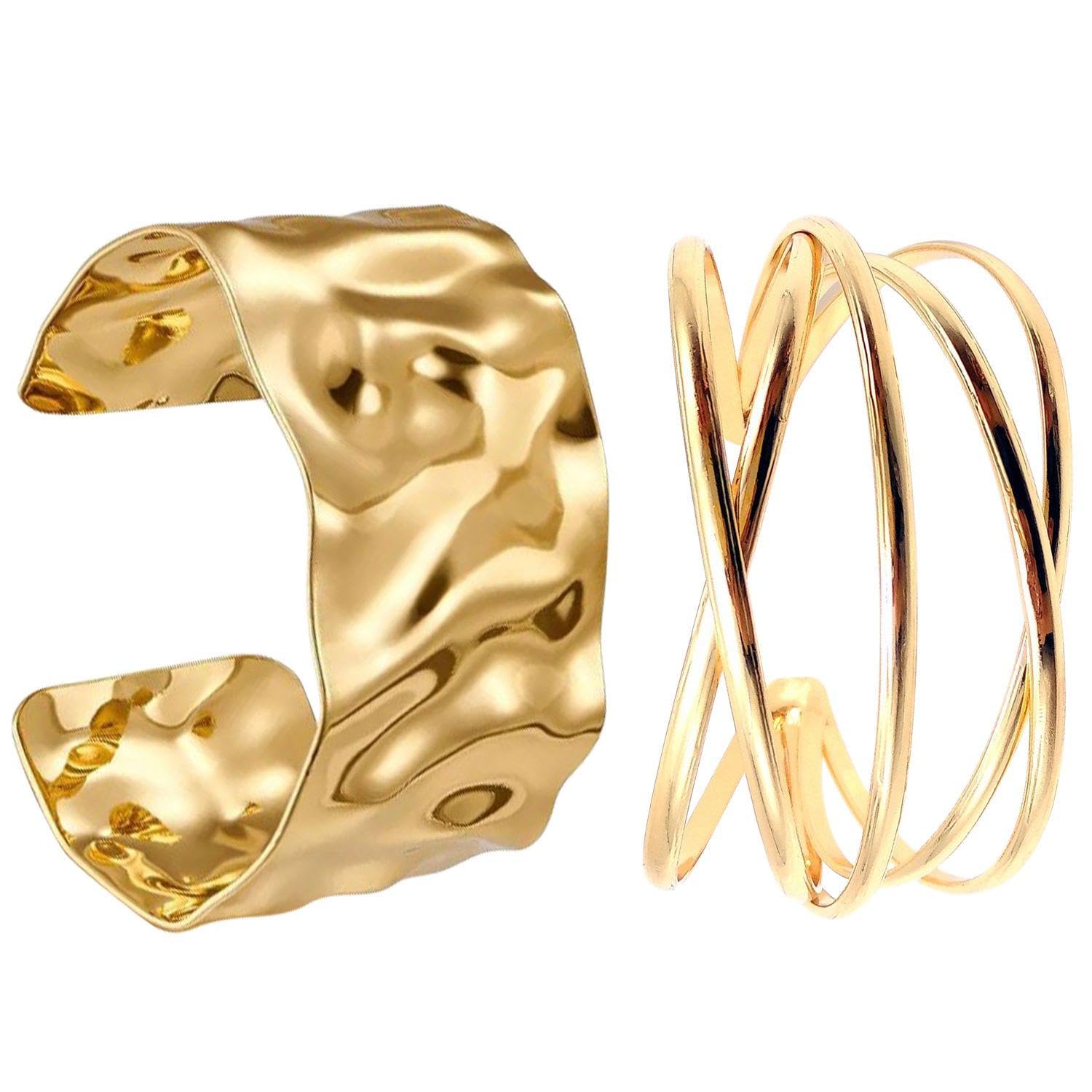 SLAXJNE Pack de 2 Pulseras de Oro para Mujer, Sencillas y Exquisitas, Ajustables, Accesorios Versátiles