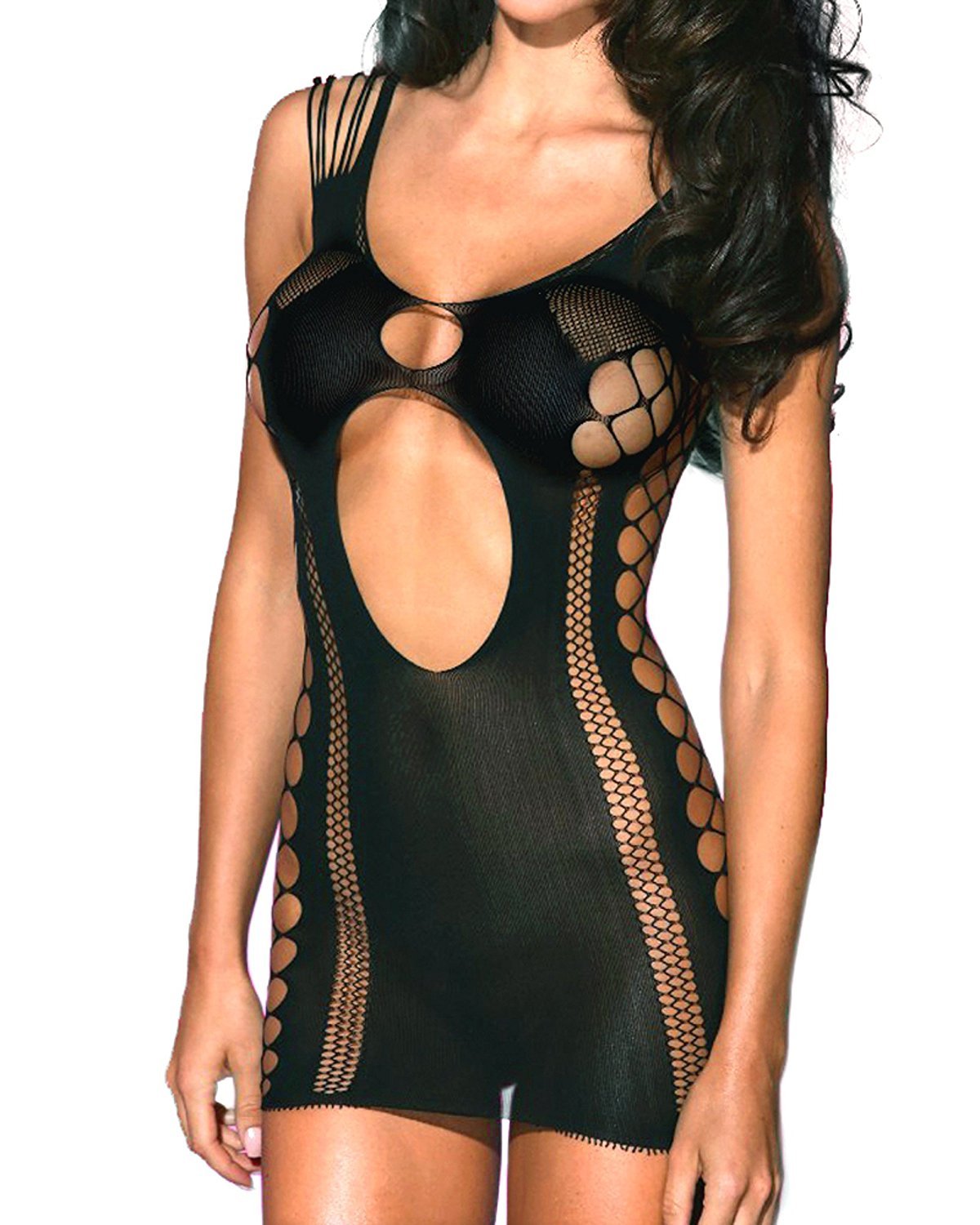 Hot Dream Women's Black Beauty's Love Sexy Seamless Cut Out Fishnet A Mini Dress Chemise Lingerie For For Sex (Black)