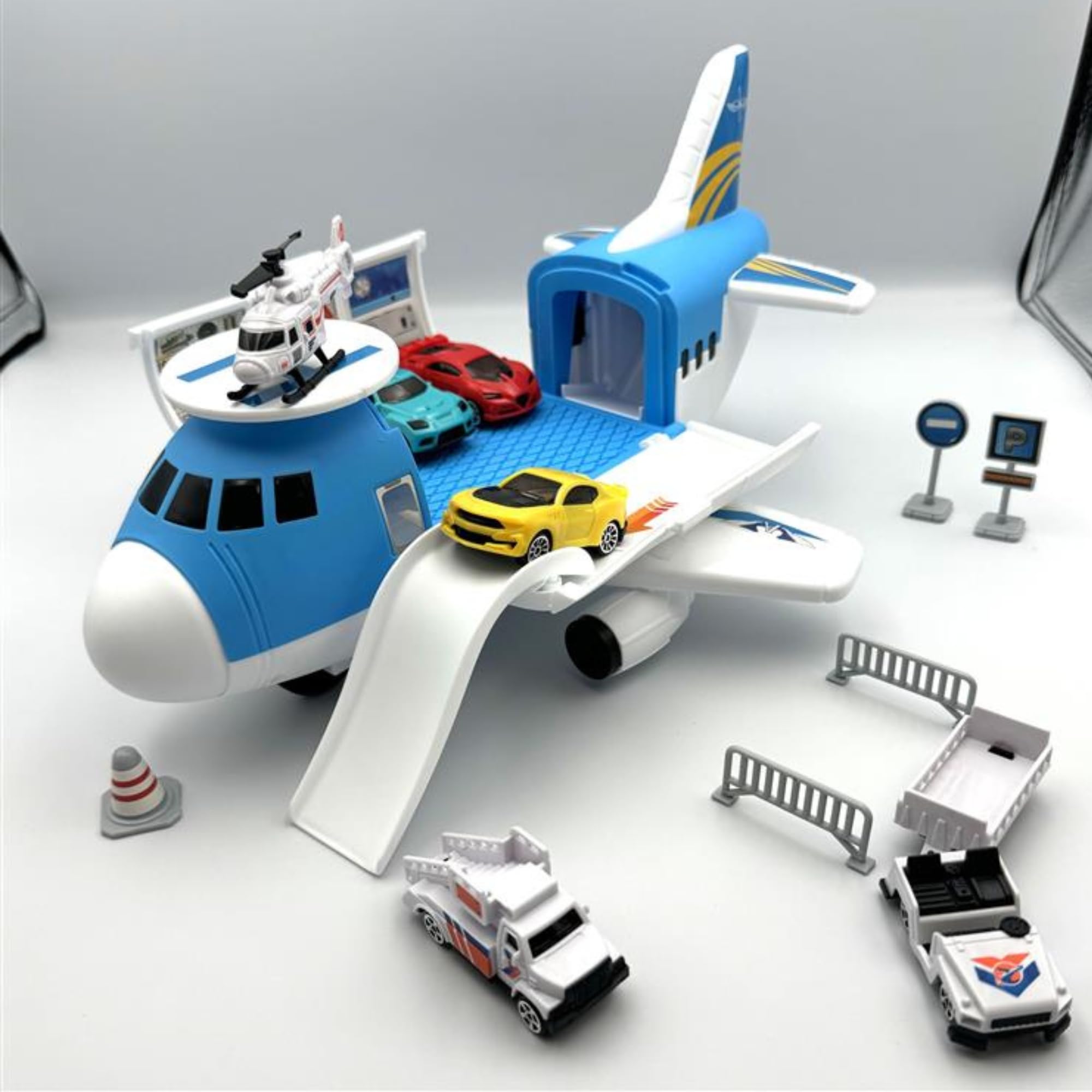 Teamsterz Metro City Aeroplane Transporter Playset, Blue and White, H15.5cm x W9.5cm x D35.5cm - Image 2