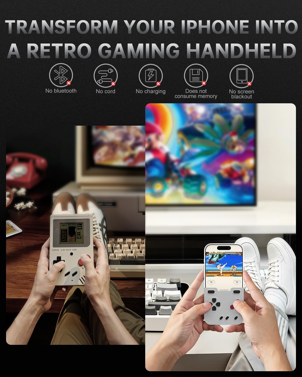 GAMEBABY Cover per iPhone 17 Pro Max, iPhone 17 Pro Max Case Game Controller, Innovativa Custodia per iPhone 17 Pro Max per GBA, GBC, NES Giochi Retrò, Grigio