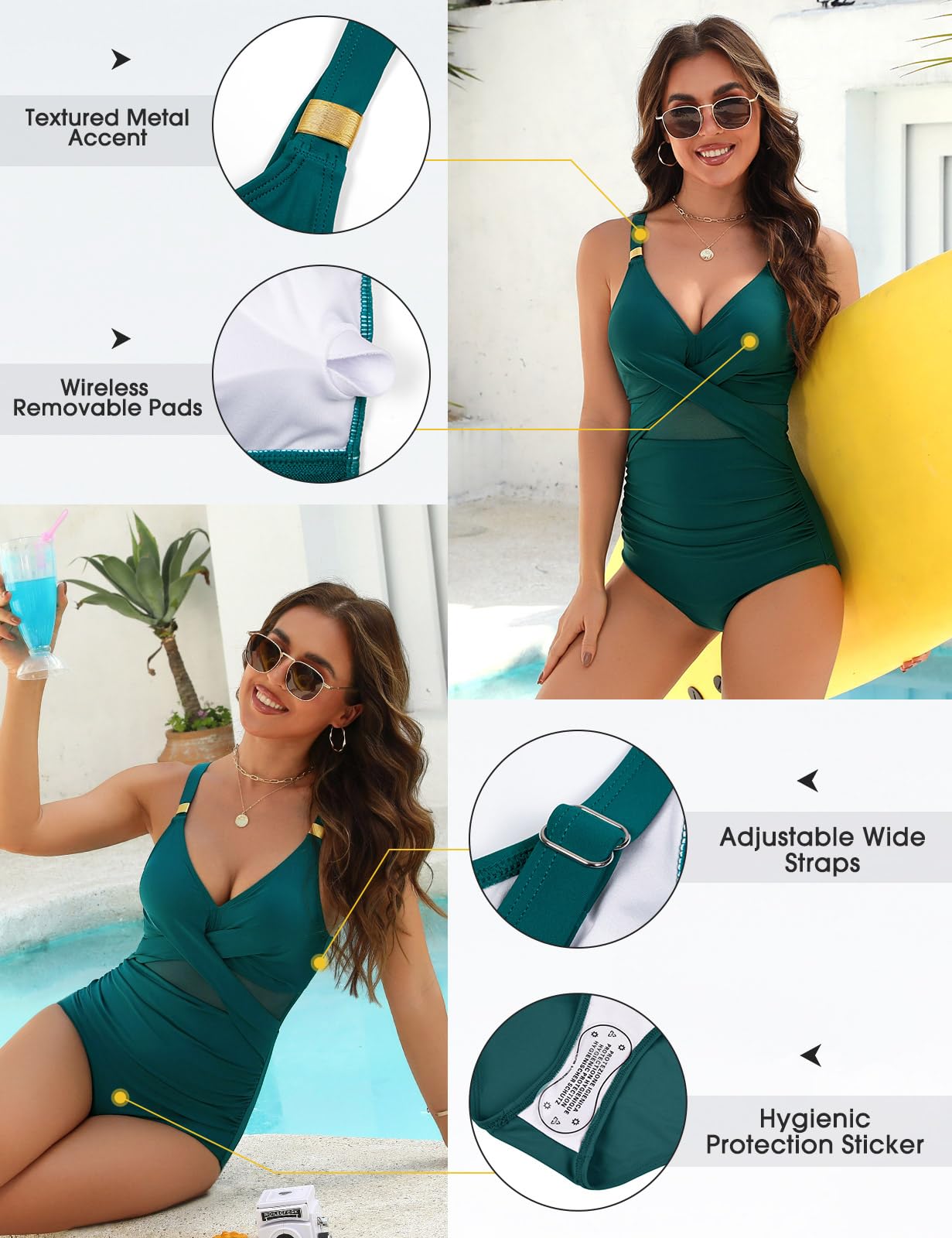 Costume Intero Donna Elegante Curvy Piscina Costumi da Bagno Interi Mare Taglie Forti Modellante Push Up Scollo a V Imbottito Pancia Piatta Un Pezzo Vita Alta
