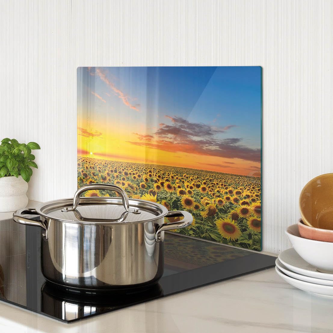 Tabla de cortar y placa de protección de vidrio 40x30 cm Campo de girasoles
