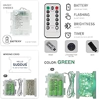 Vista 7 de suddus Luces de Navidad verdes, 33 pies, 100 luces LED con control remoto, luces de hadas verdes que funcionan con pilas para Navidad, día de San