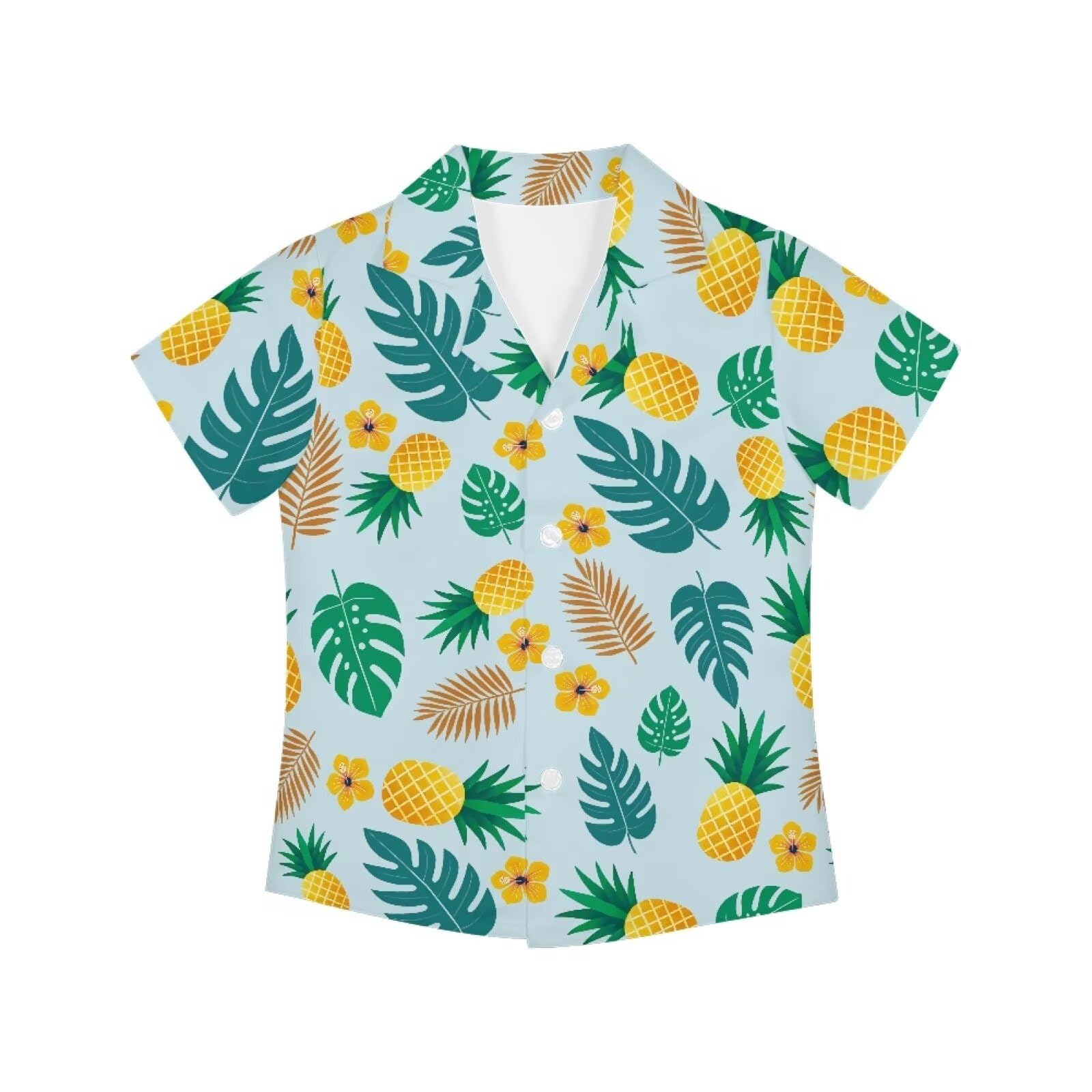 Allinterest Boys Summer Beach Shirts Pineapple Leaves Print Short Sleeve Hawaiian Shirt Regular Fit Casual Button Down Dress Shirts