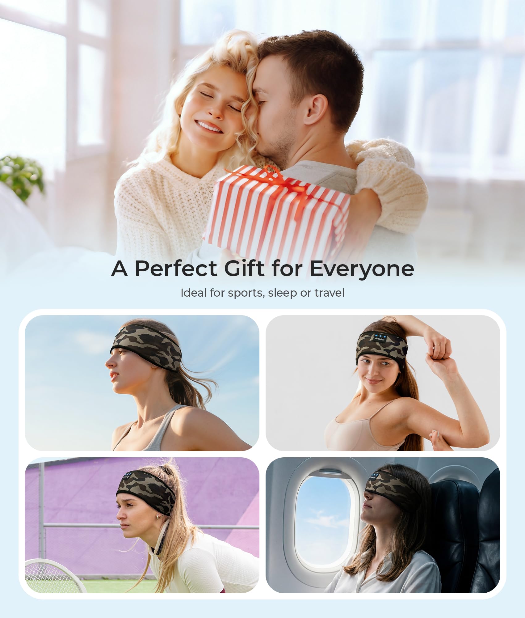 LOVE EYE Auriculares inalámbricos para dormir Bluetooth 5.4 para dormir de lado, auriculares Bluetooth para deportes, dispositivos tecnológicos, regalos (camuflaje marrón)
