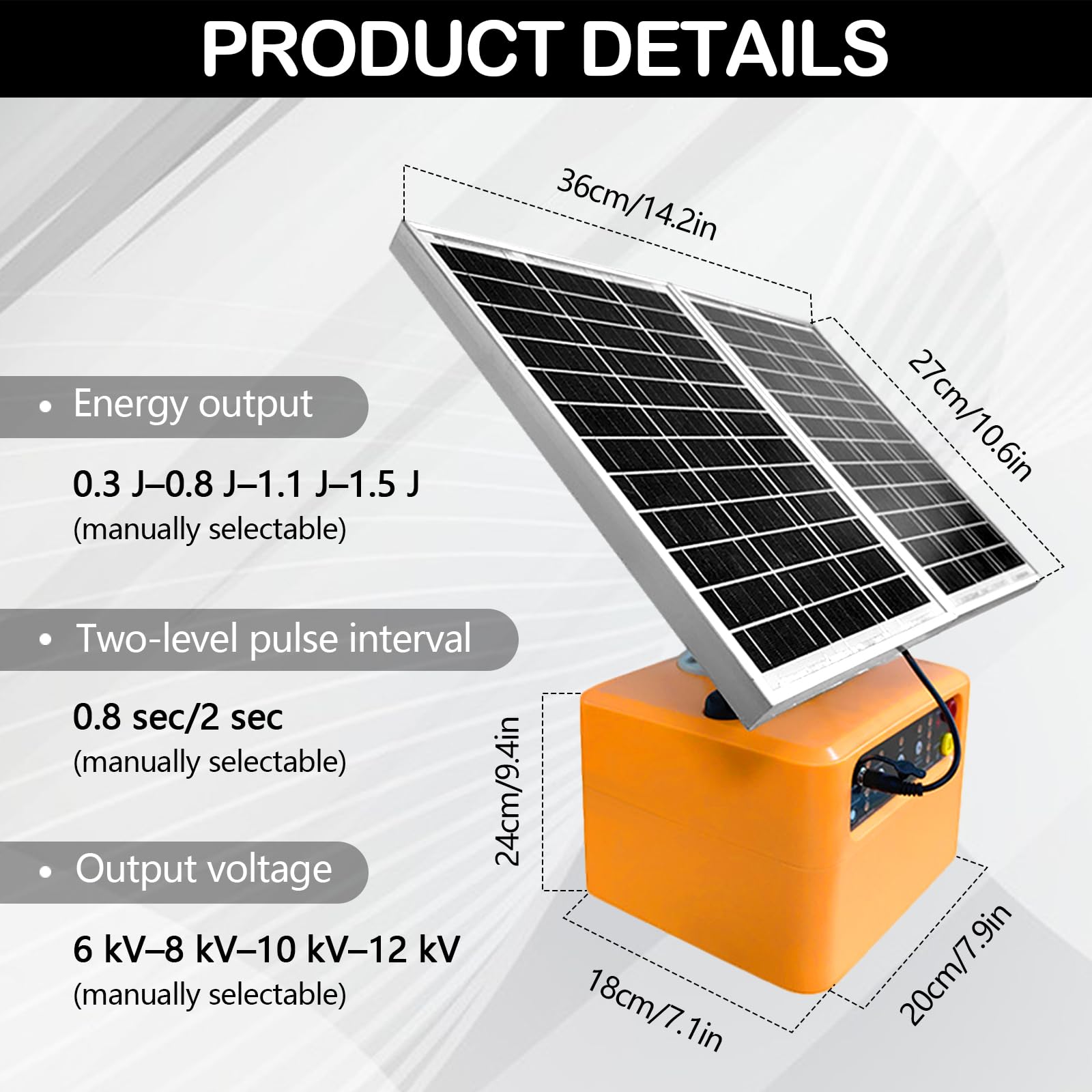 Cercas Eléctricas, Solar Para Cercas Eléctricas 12V 6Kv–8Kv 0,3J–1,5J Con Selección Manual Para Cercas Avícolas Energizador Para Cercas Eléctricas 48Km Panel Solar 15W Batería Plomo-ácido 12V 7000Mah