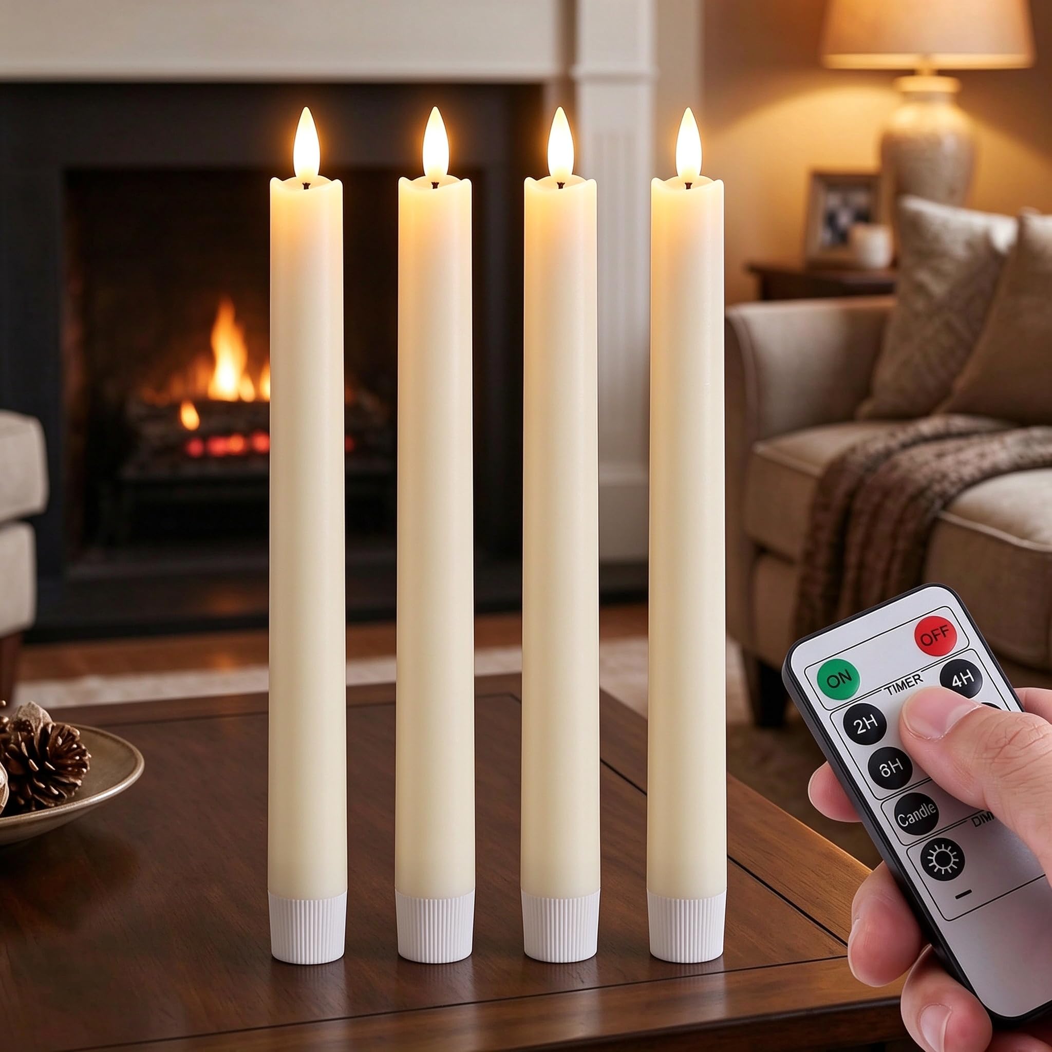 4 PCS LED Taper Candles,Ivory Battery Candles with Remote and Timer