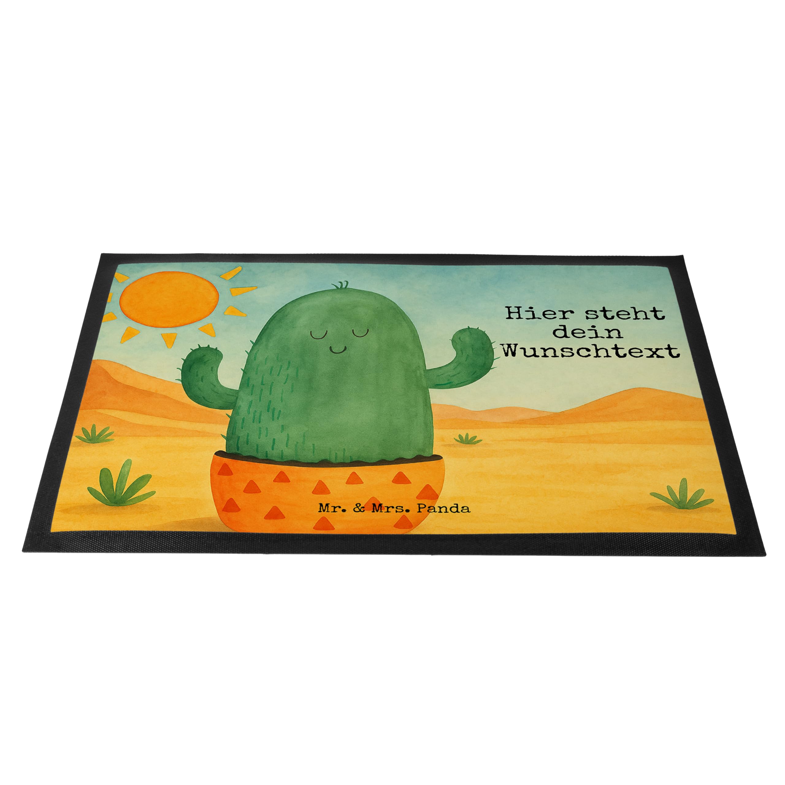 Mr. & Mrs. Panda Personalisierte Fussmatte Kaktus Sonne Design 60 x 90 cm - Geschenk, Kakteen, Fußmatte mit Name, personalisierbar, personalisiert, Namen, Trennung, Freundin, Scheidung