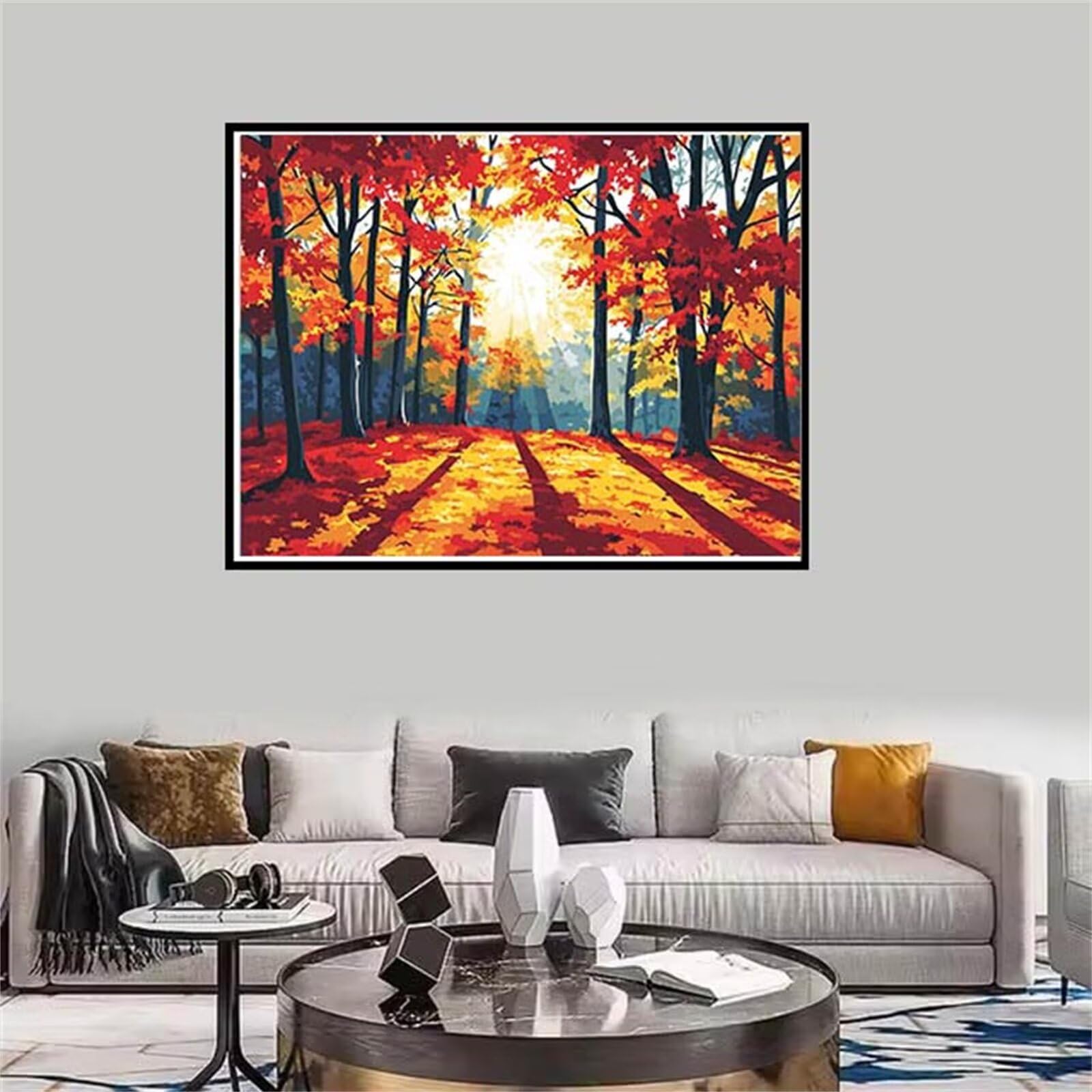 Malen Nach Zahlen Erwachsene Herbst Motiv, Landschaft Malen Nach Zahlen Kinder Mädchen Geschenk, DIY Kreativ Set für Erwachsene mit Pinseln und Acrylpigment für Zimmer Deko Aesthetic, 60x90cm,YP52