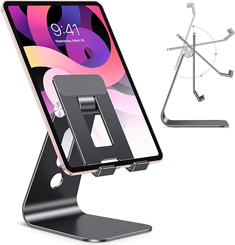 OMOTON Soporte ajustable para tablet de escritorio, brazos más largos mejorados para una mayor estabilidad, soporte para tableta T2 con diseño hueco