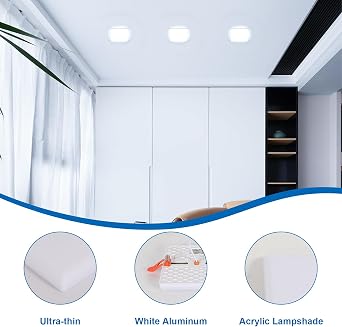 DELIPOP 6 Pack 4.72 Inch LED Square Recessed Lighting, 6500K Ultra Thin Frameless Led Downlight Lighting, 20W Slim Panel Ceiling Light for Bathroom Kitchen Basement